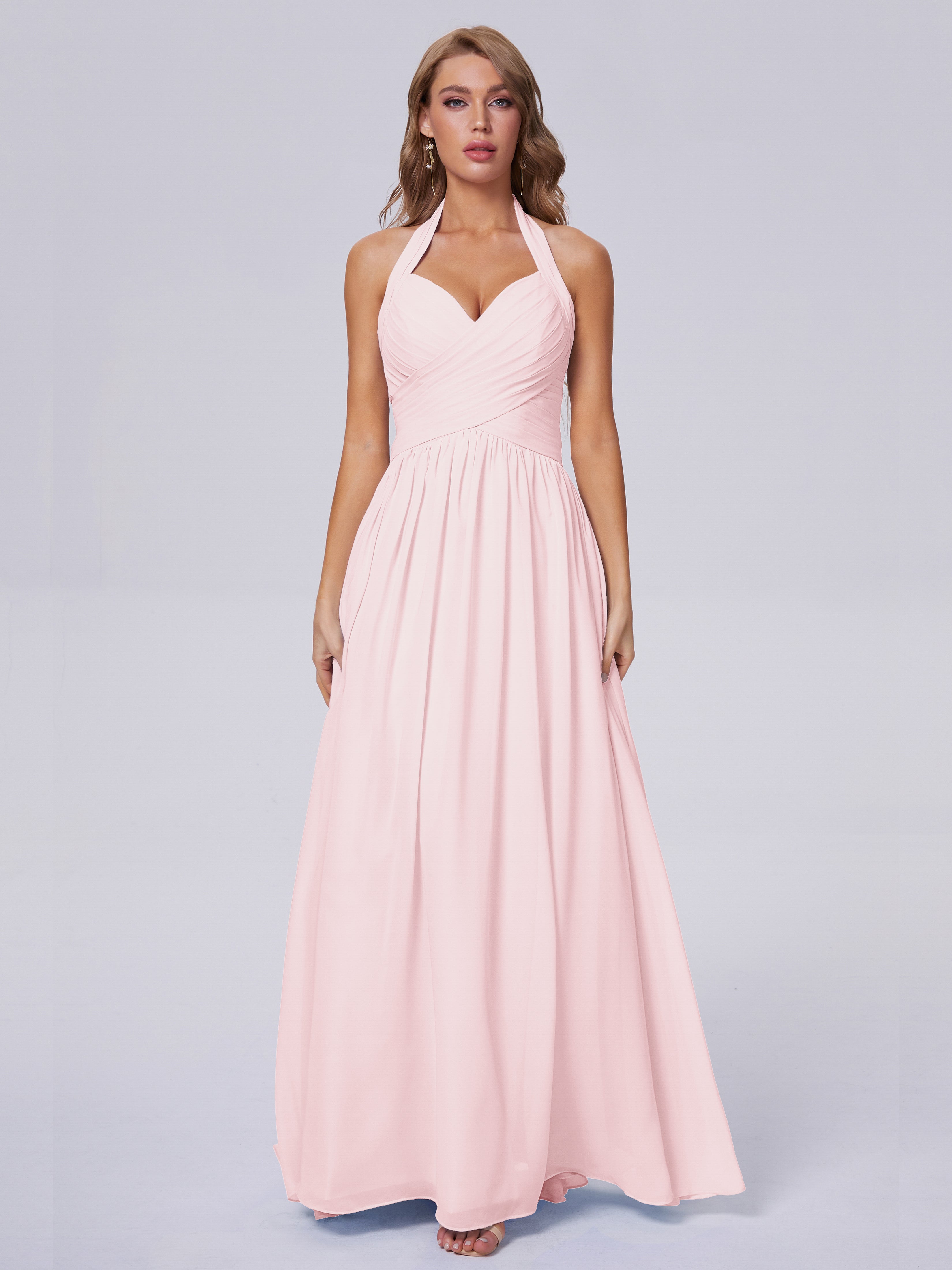 Robe De Demoiselle D Honneur Rose Pale Superbe Licou Mousseline Robes Demoiselle D'Honneur