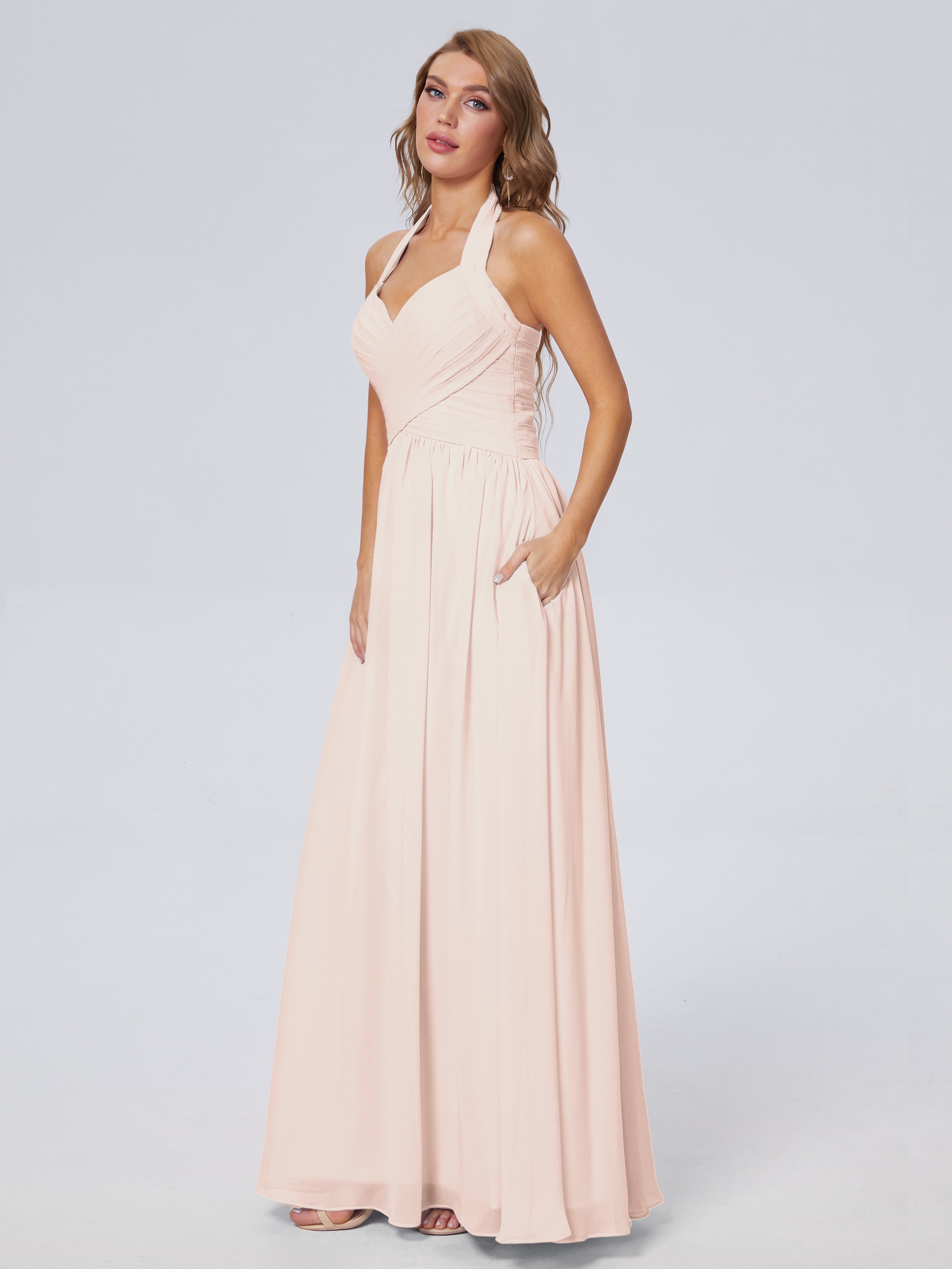 Robe Demoiselle D Honneur Rose Perle Superbe Licou Mousseline Robes Demoiselle D'Honneur