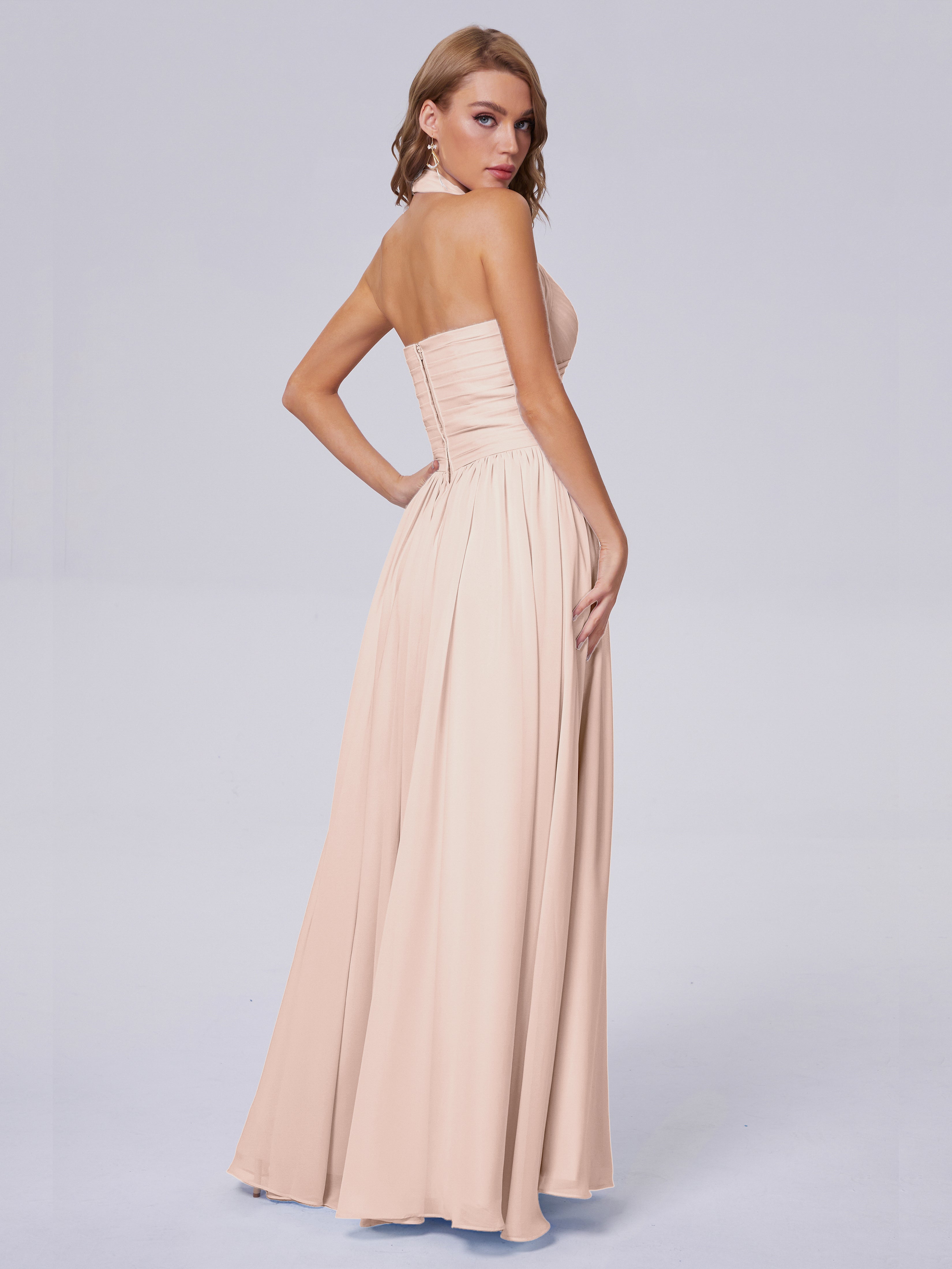 Robe Demoiselle D Honneur Rose Perle Superbe Licou Mousseline Robes Demoiselle D'Honneur