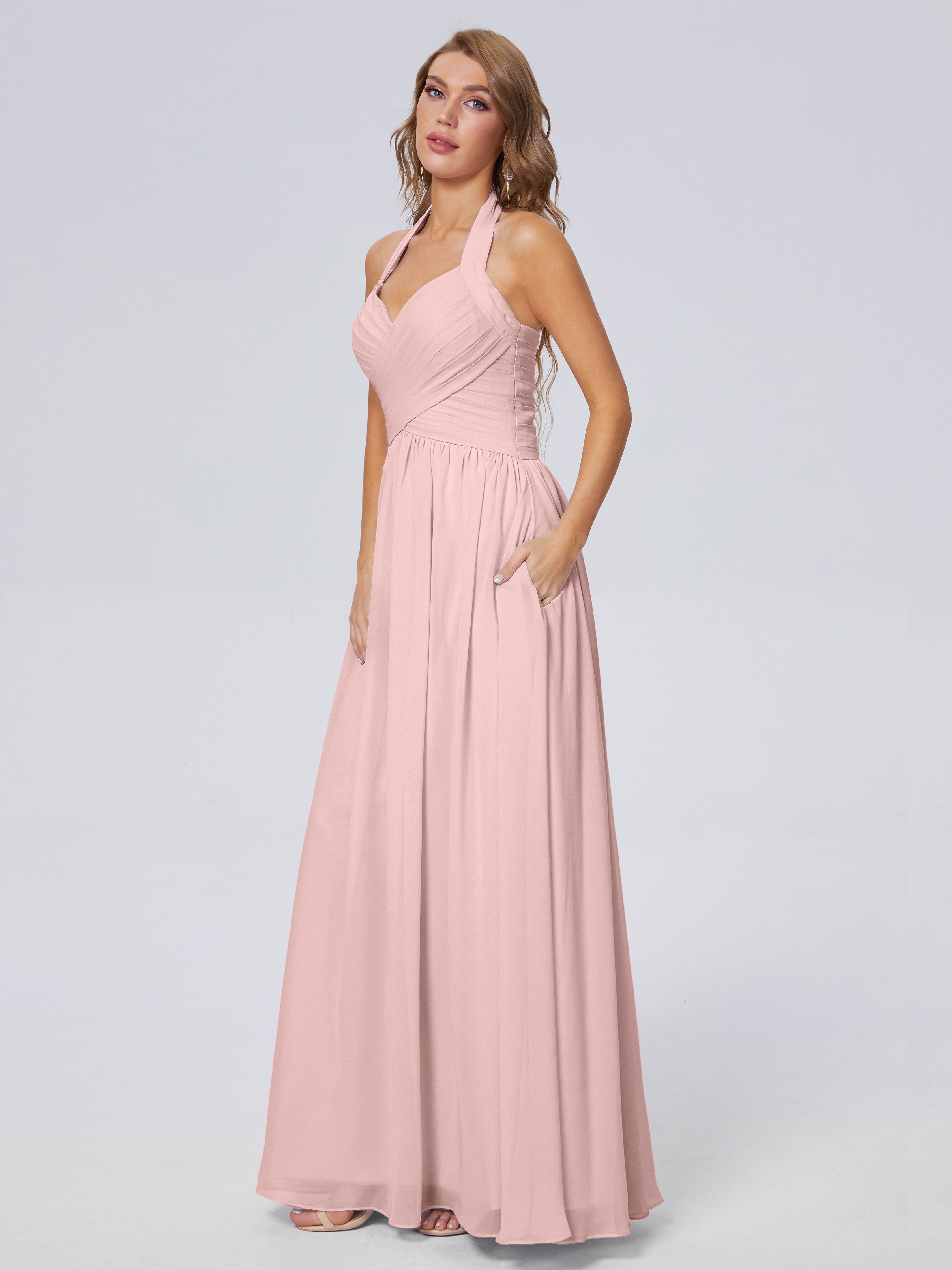 Demoiselles D'Honneur De Rose Poudrée Superbe Licou Mousseline Robes Demoiselle D'Honneur