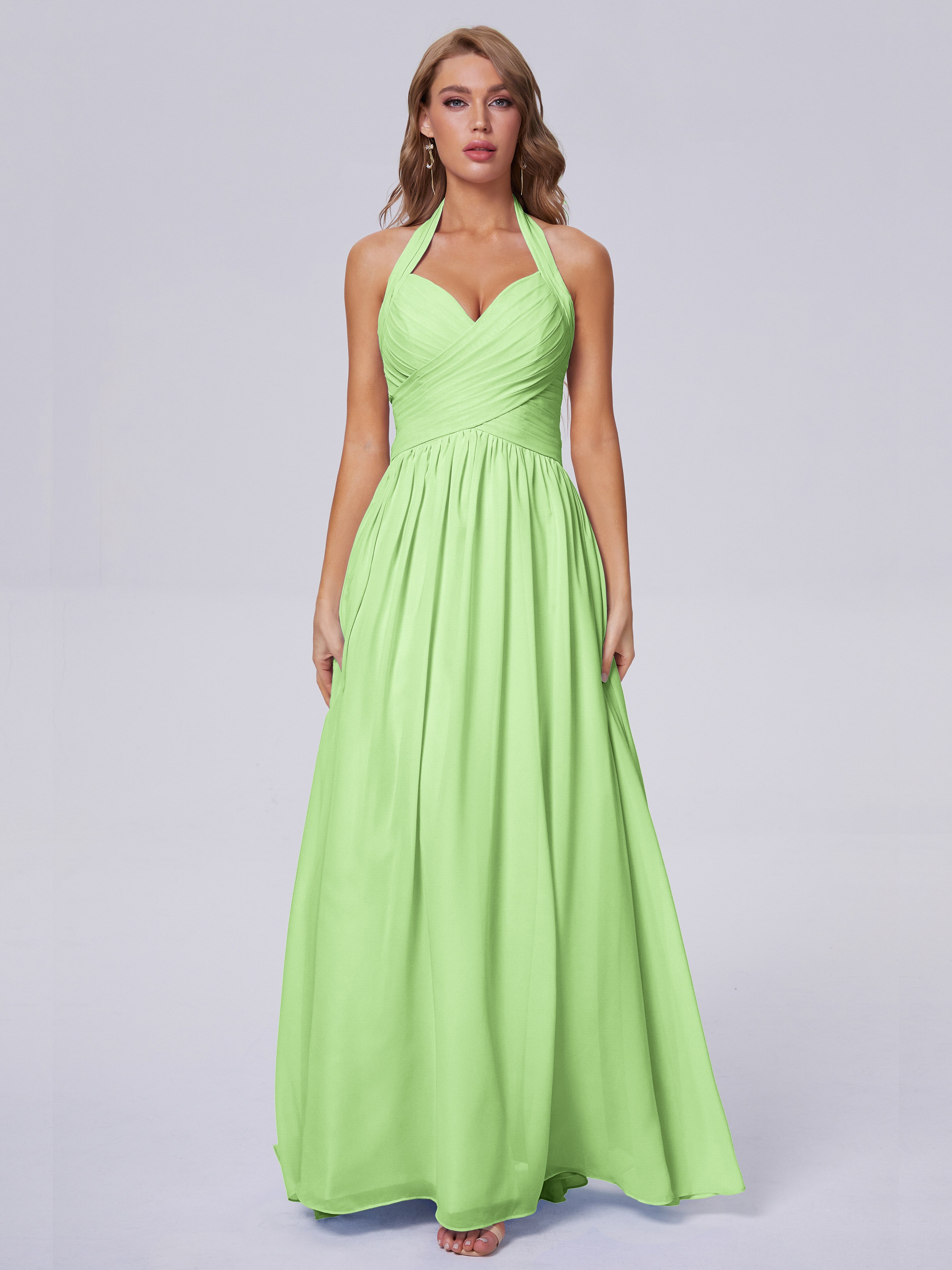 Robe Vert Sauge Demoiselle D Honneur Superbe Licou Mousseline Robes Demoiselle D'Honneur
