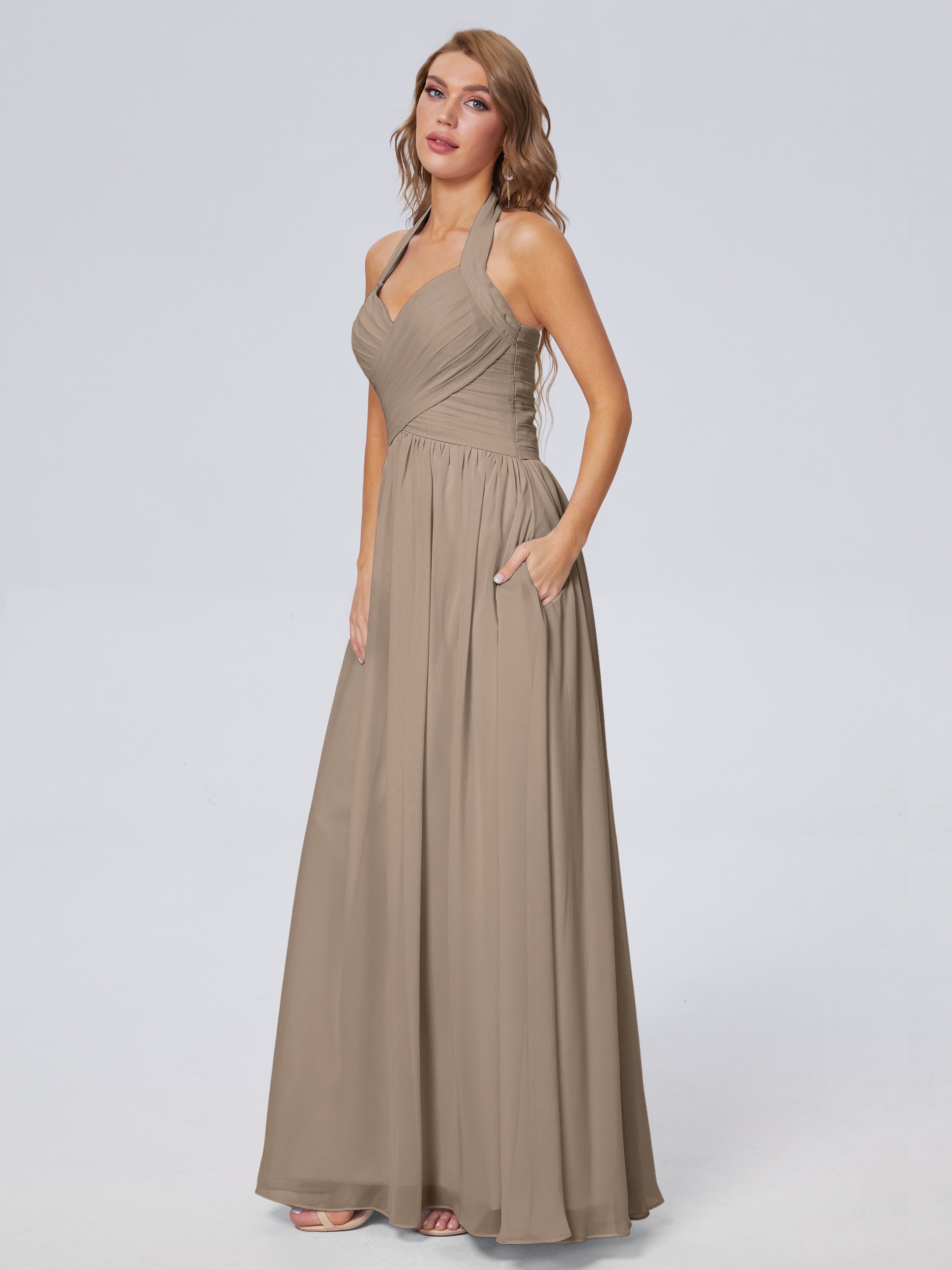 Robe Demoiselle D Honneur Taupe Superbe Licou Mousseline Robes Demoiselle D'Honneur