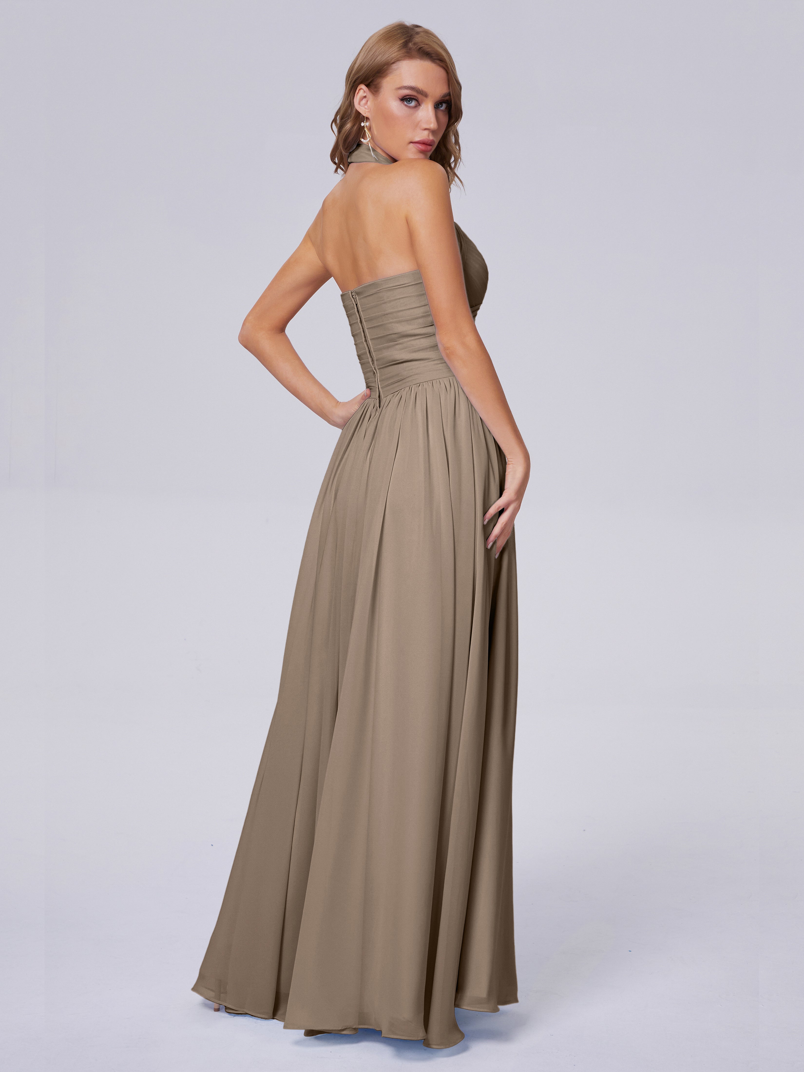 Robe Demoiselle D Honneur Taupe Superbe Licou Mousseline Robes Demoiselle D'Honneur