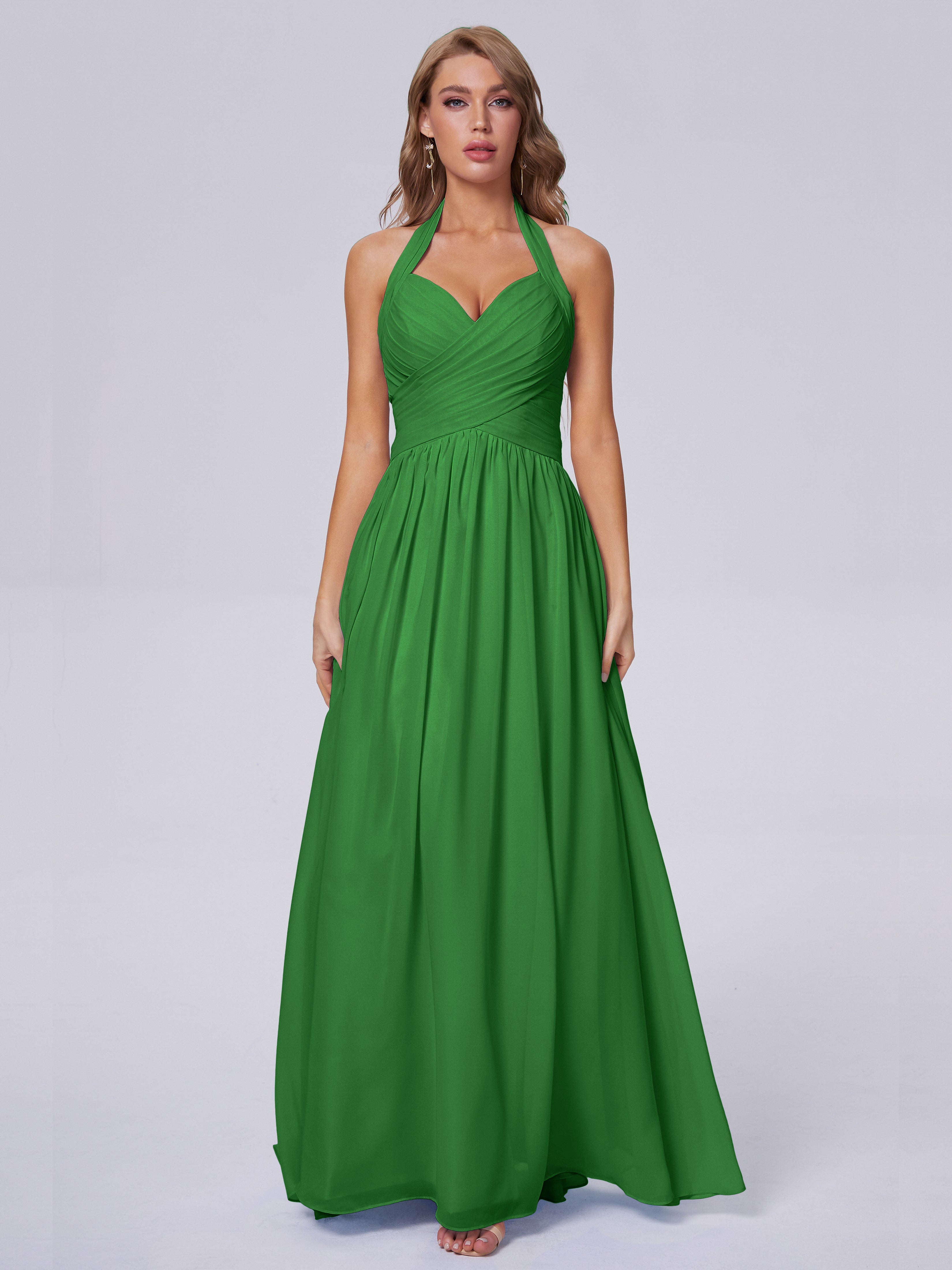 Robe De Demoiselle D'Honneur Verte Superbe Licou Mousseline Robes Demoiselle D'Honneur