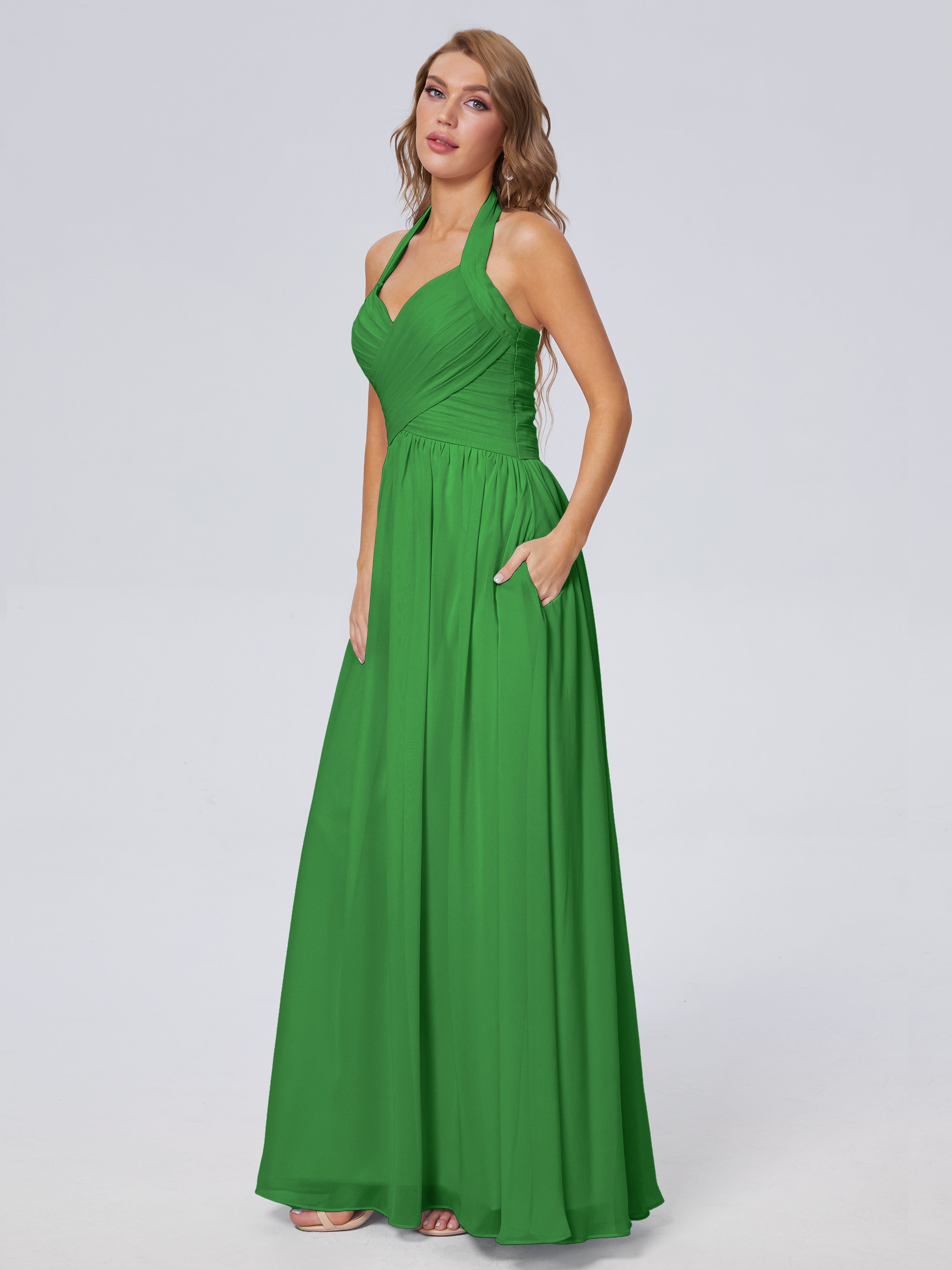 Robe De Demoiselle D'Honneur Verte Superbe Licou Mousseline Robes Demoiselle D'Honneur
