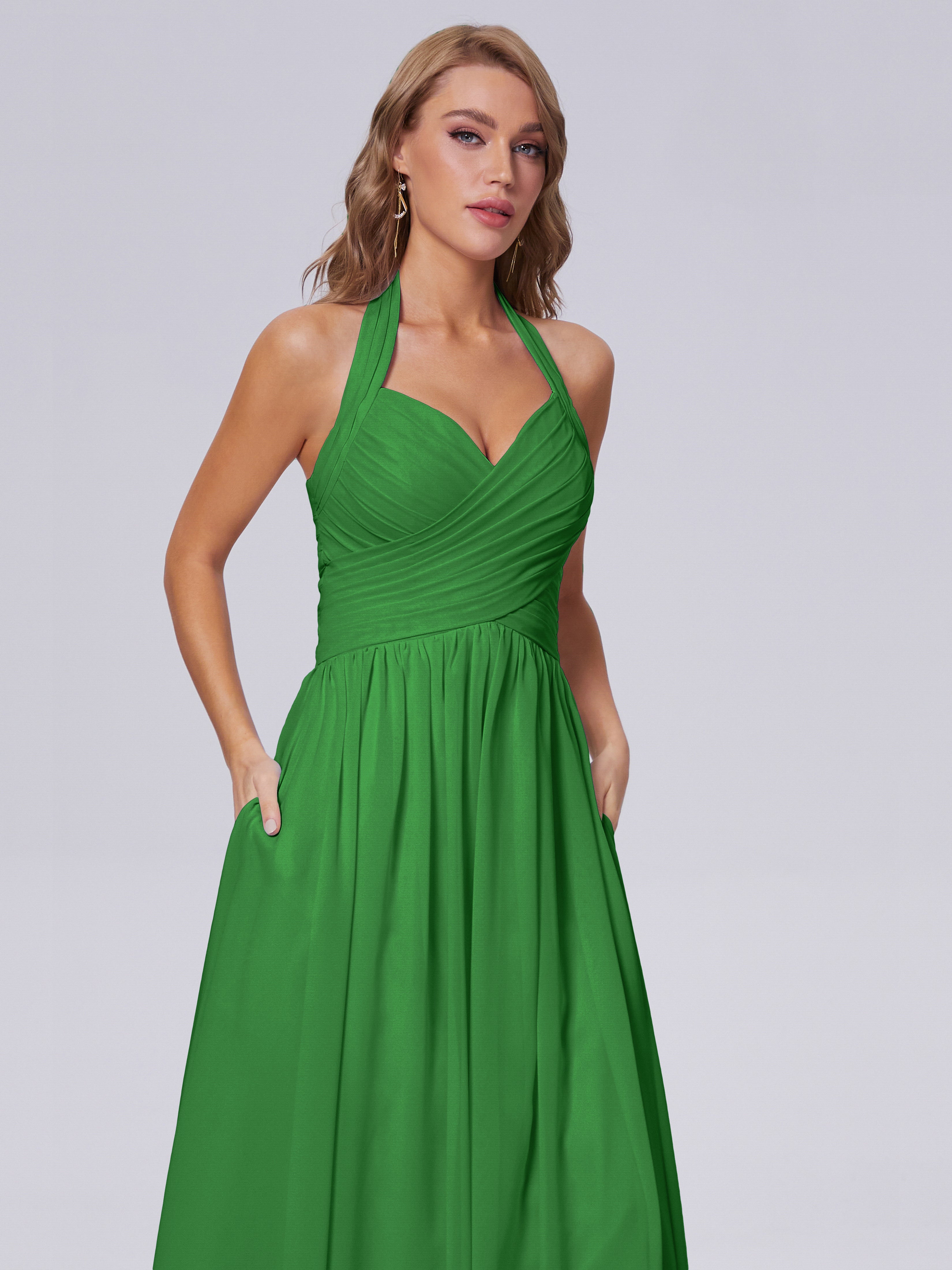 Robe De Demoiselle D'Honneur Verte Superbe Licou Mousseline Robes Demoiselle D'Honneur