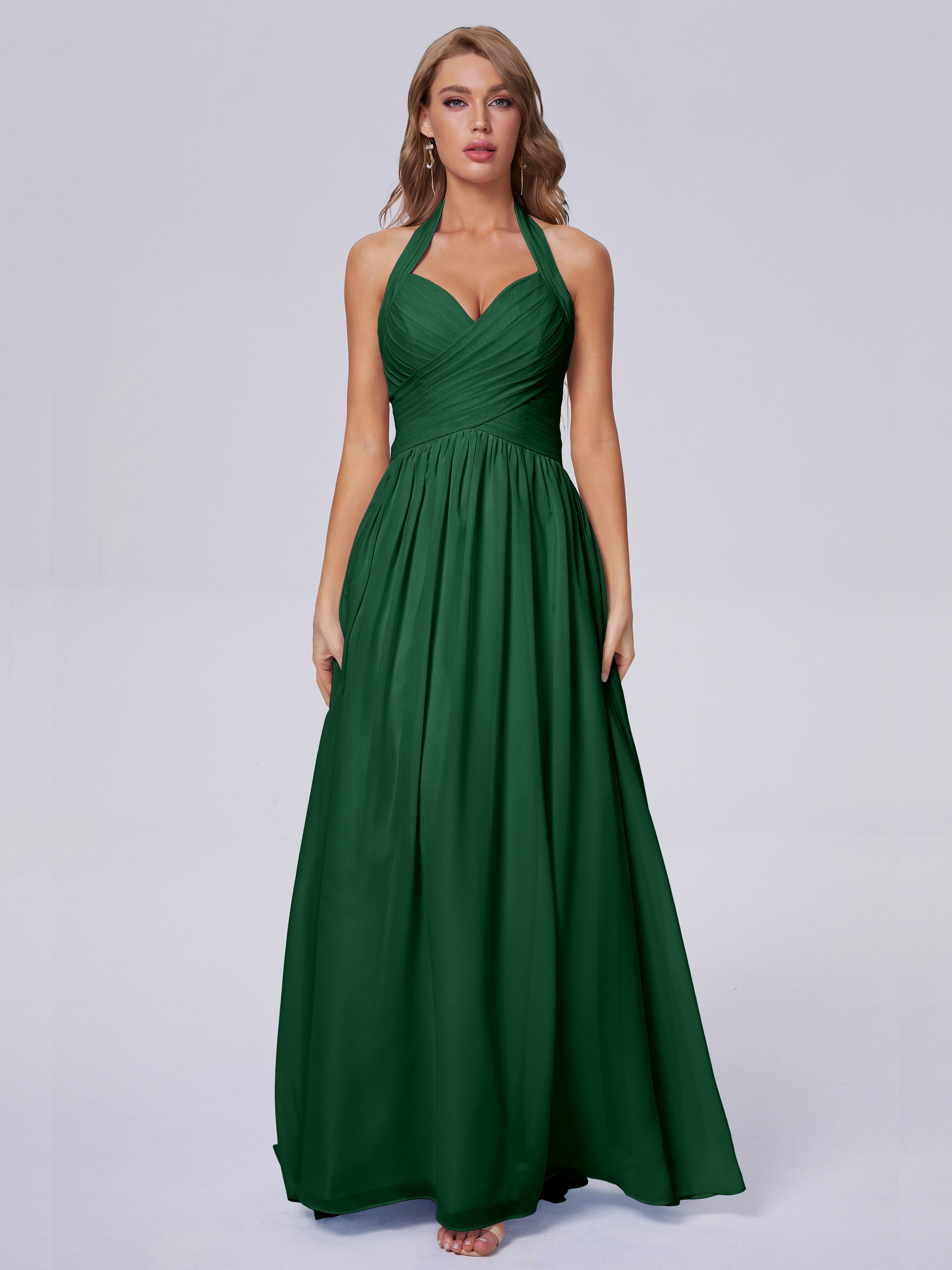 Robe Demoiselle D Honneur Vert Foncé Superbe Licou Mousseline Robes Demoiselle D'Honneur