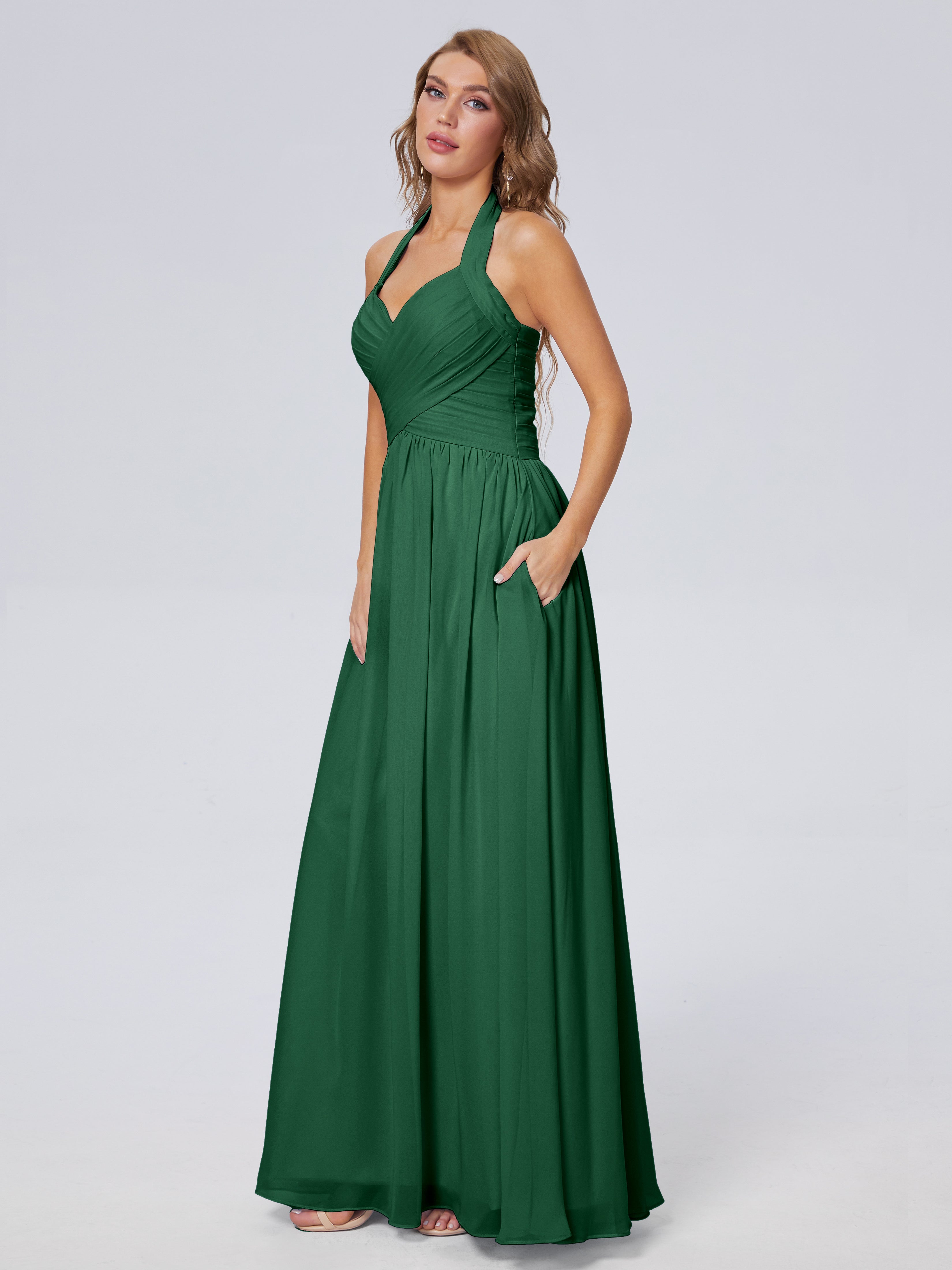 Robe Demoiselle D Honneur Vert Foncé Superbe Licou Mousseline Robes Demoiselle D'Honneur