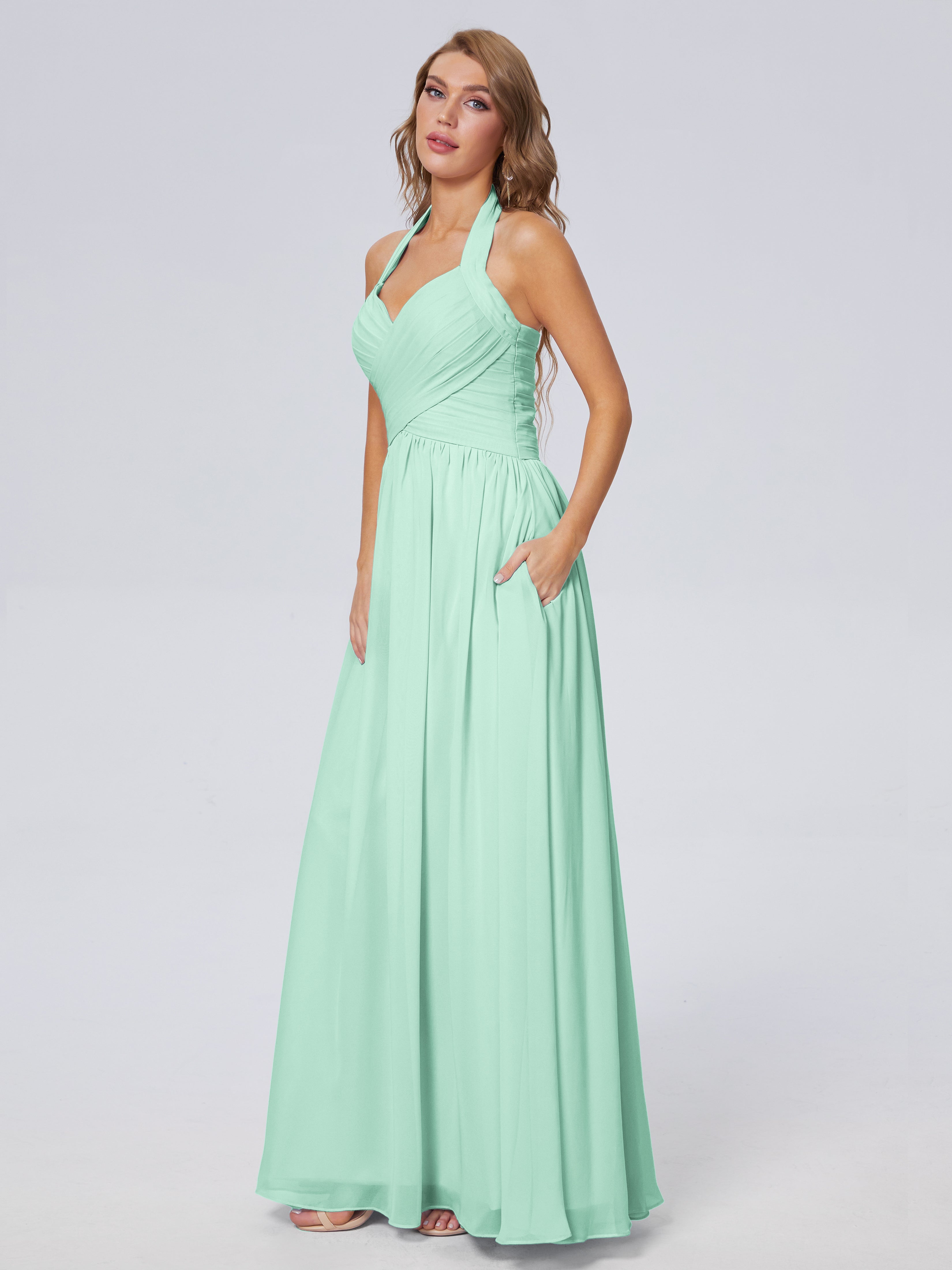 Robe Demoiselle D Honneur Menthe Superbe Licou Mousseline Robes Demoiselle D'Honneur