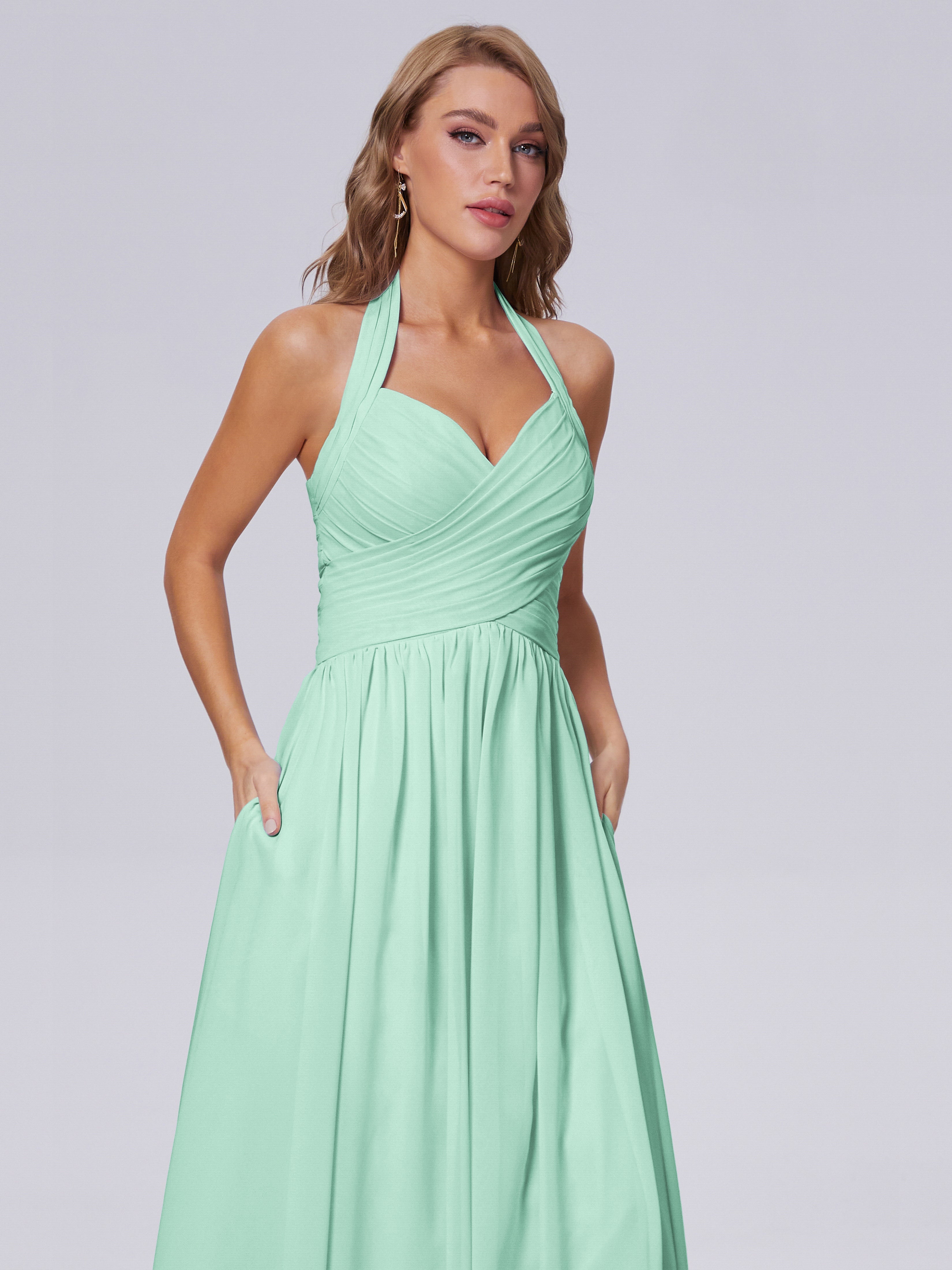Robe Demoiselle D Honneur Menthe Superbe Licou Mousseline Robes Demoiselle D'Honneur
