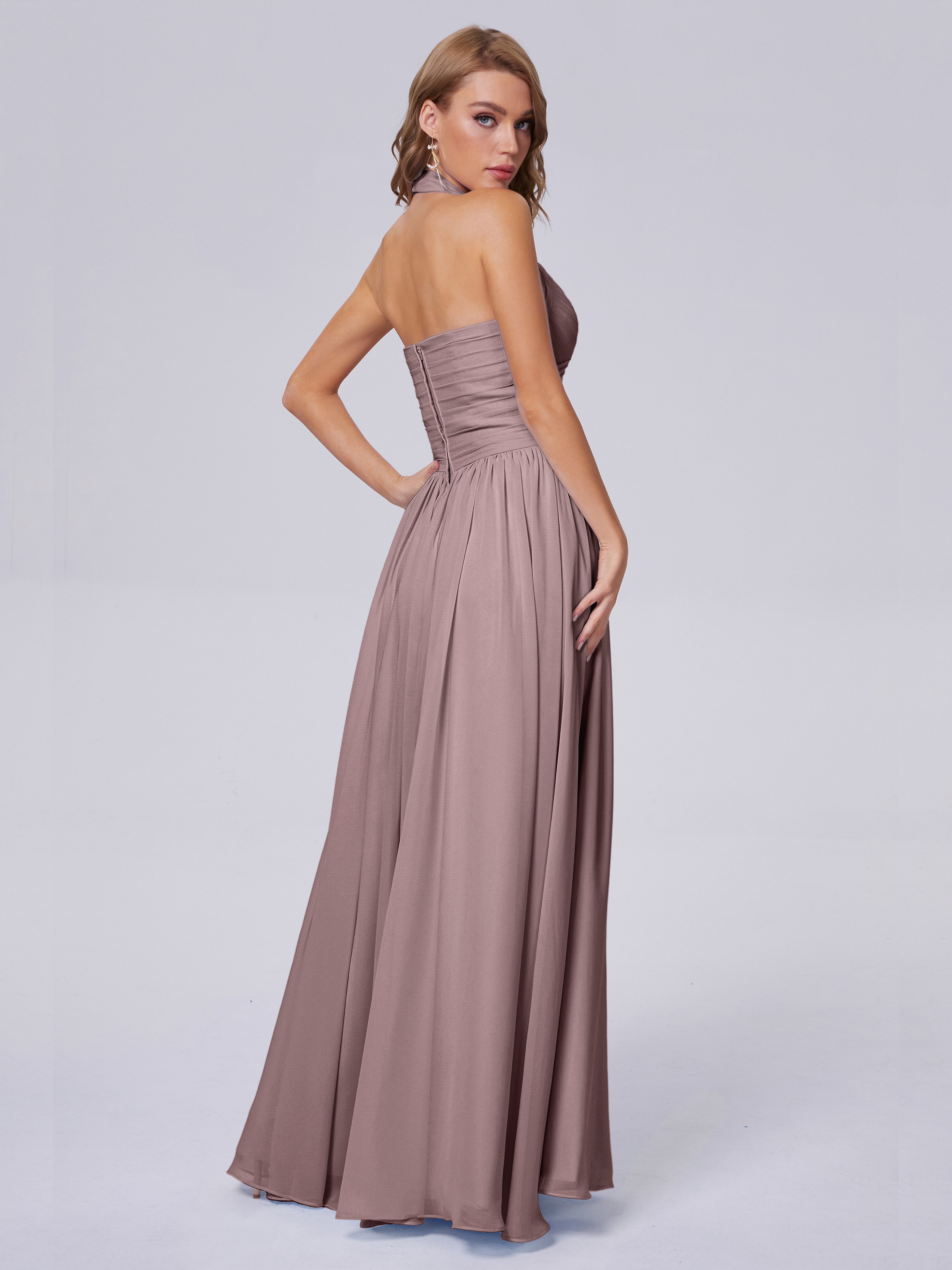 Robes De Demoiselle D'Honneur Mauve Foncé Superbe Licou Mousseline Robes Demoiselle D'Honneur