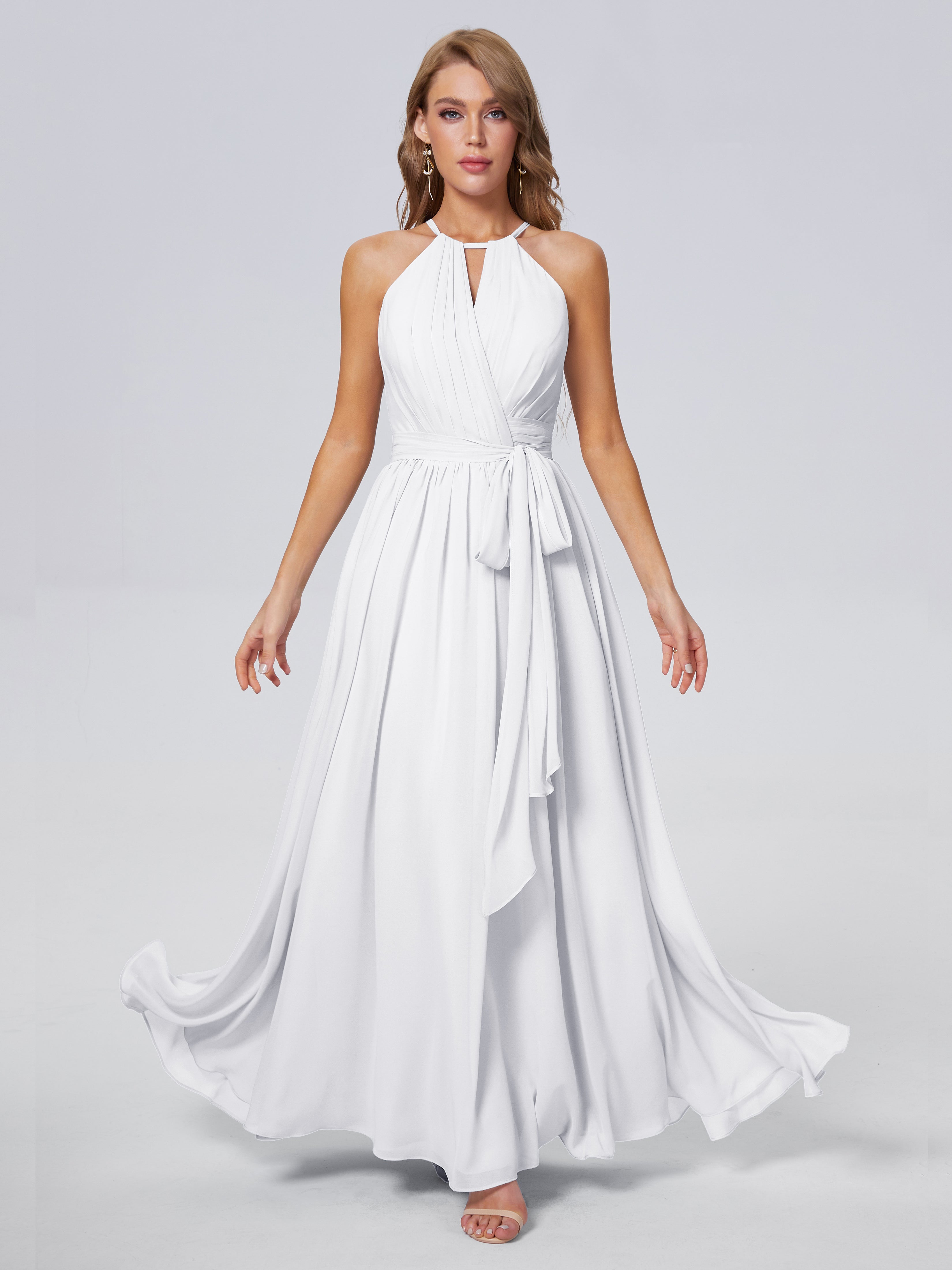 Robe De Demoiselle D Honneur Blanche Brillante Licou Mousseline Robes Demoiselle D'Honneur