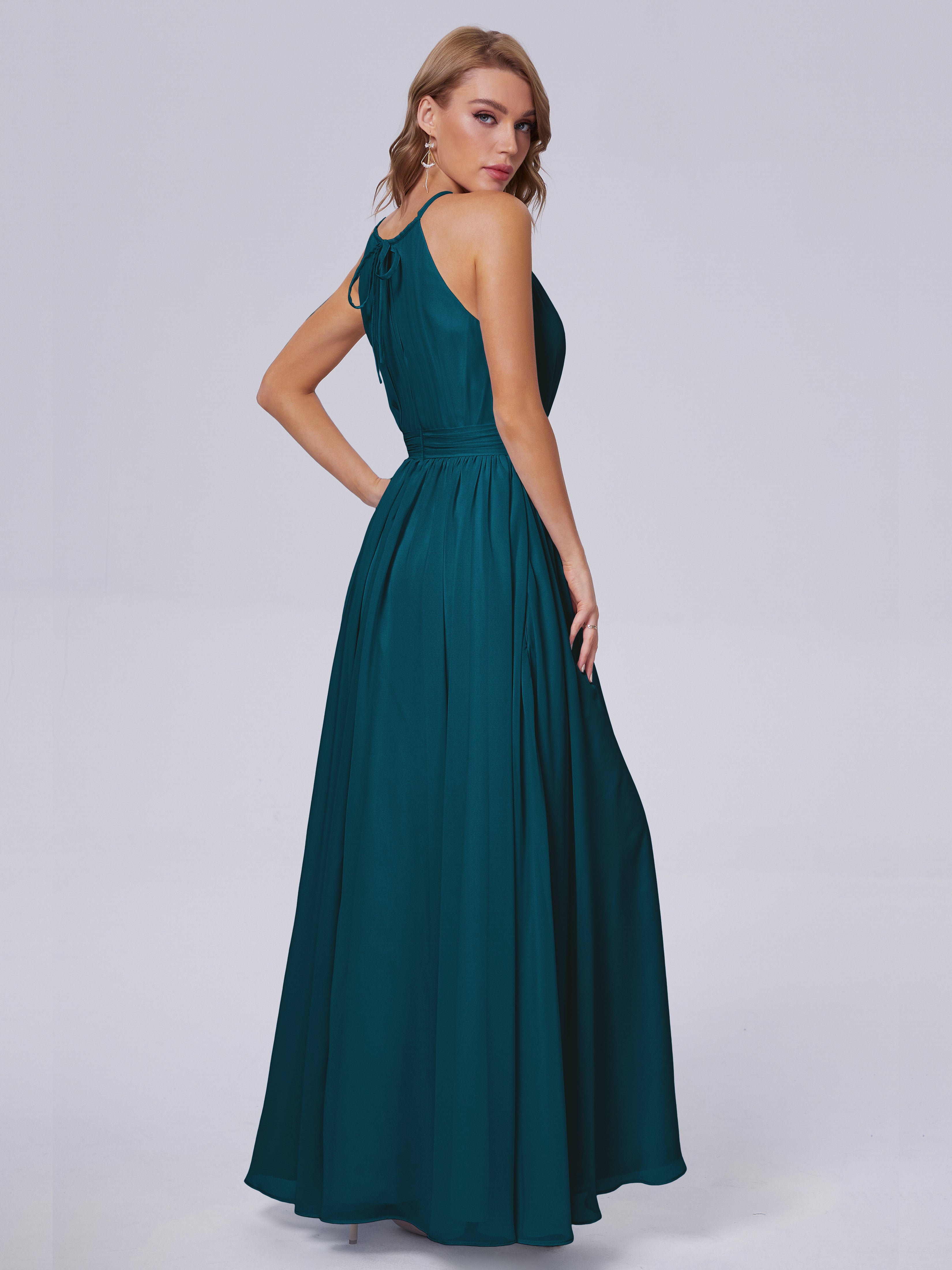 Robes De Demoiselle D'Honneur Bleu Encre Brillante Licou Mousseline Robes Demoiselle D'Honneur