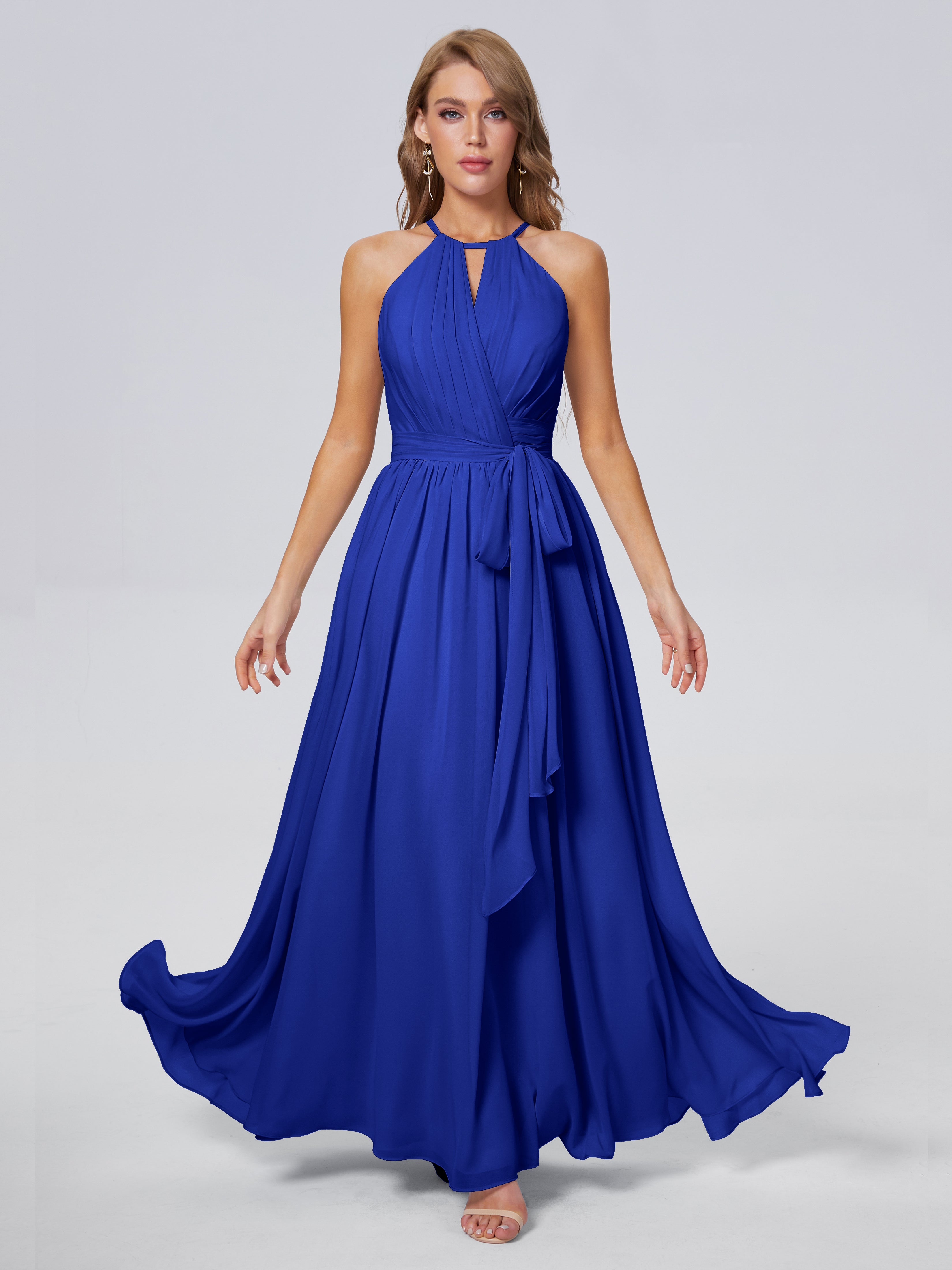 Robe De Demoiselle D Honneur Bleu Royal Brillante Licou Mousseline Robes Demoiselle D'Honneur