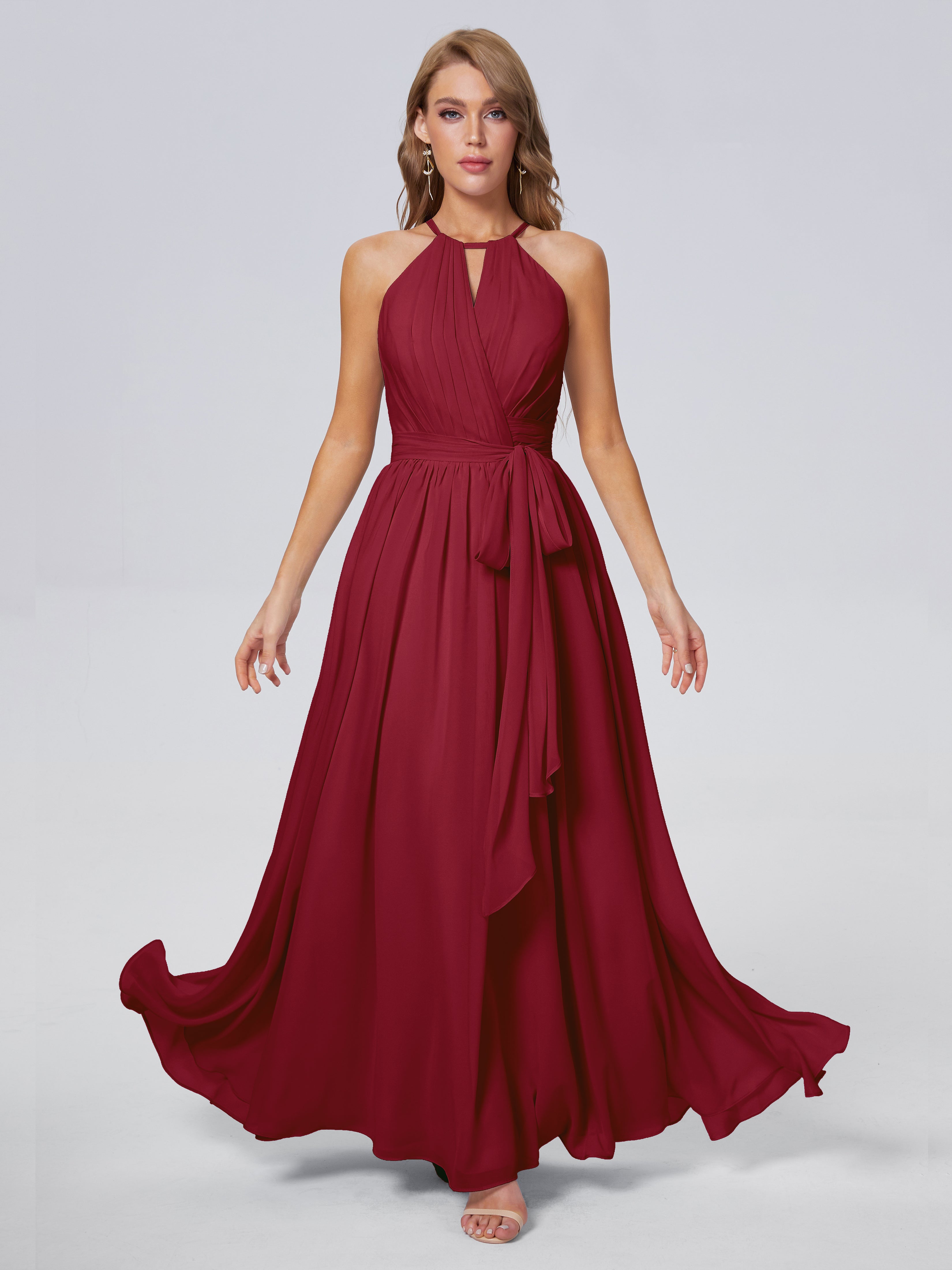 Robe Demoiselle D Honneur Bordeaux Brillante Licou Mousseline Robes Demoiselle D'Honneur
