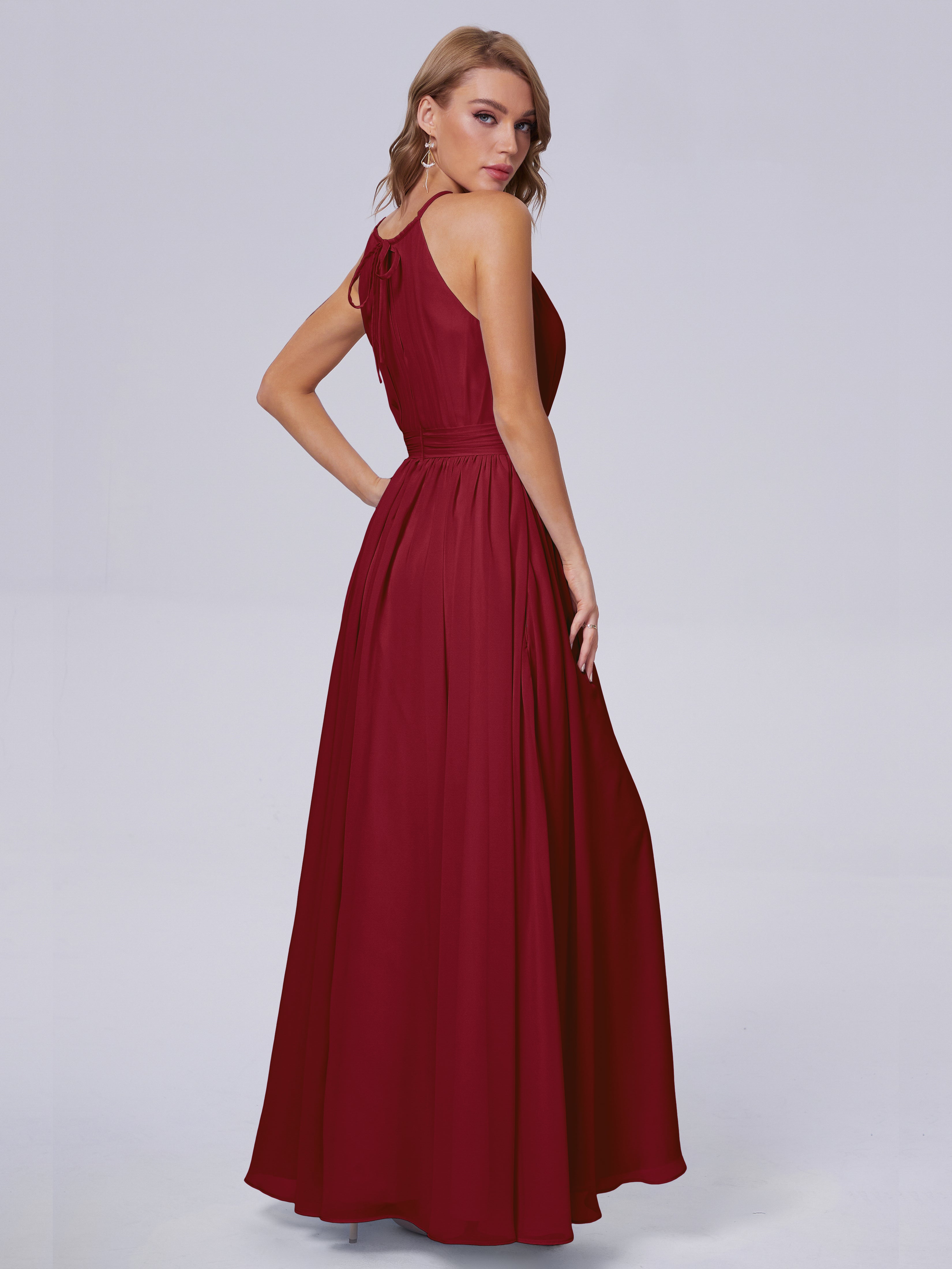 Robe Demoiselle D Honneur Bordeaux Brillante Licou Mousseline Robes Demoiselle D'Honneur