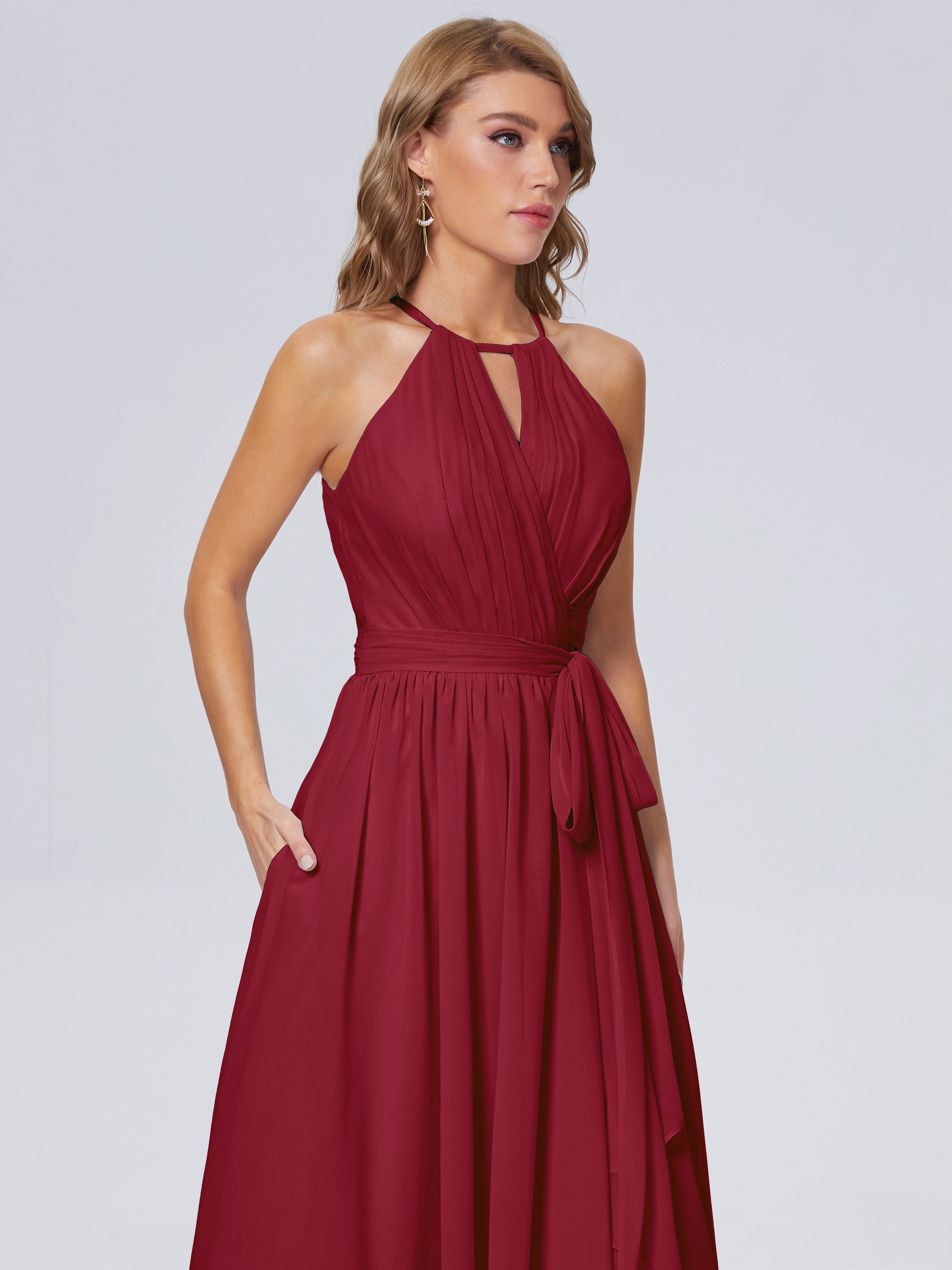 Robe Demoiselle D Honneur Bordeaux Brillante Licou Mousseline Robes Demoiselle D'Honneur
