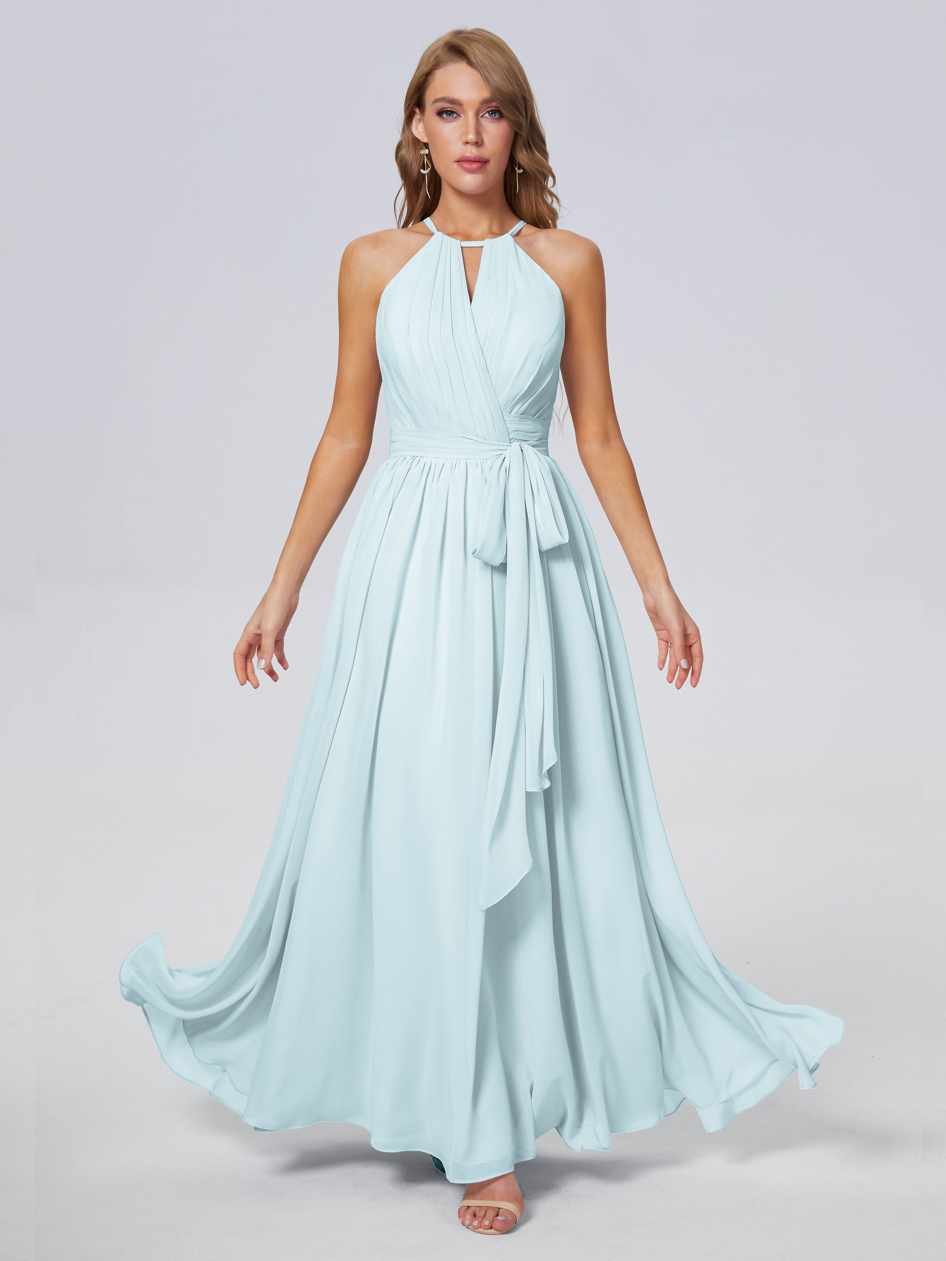 Robe De Demoiselle D'Honneur Brume Brillante Licou Mousseline Robes Demoiselle D'Honneur