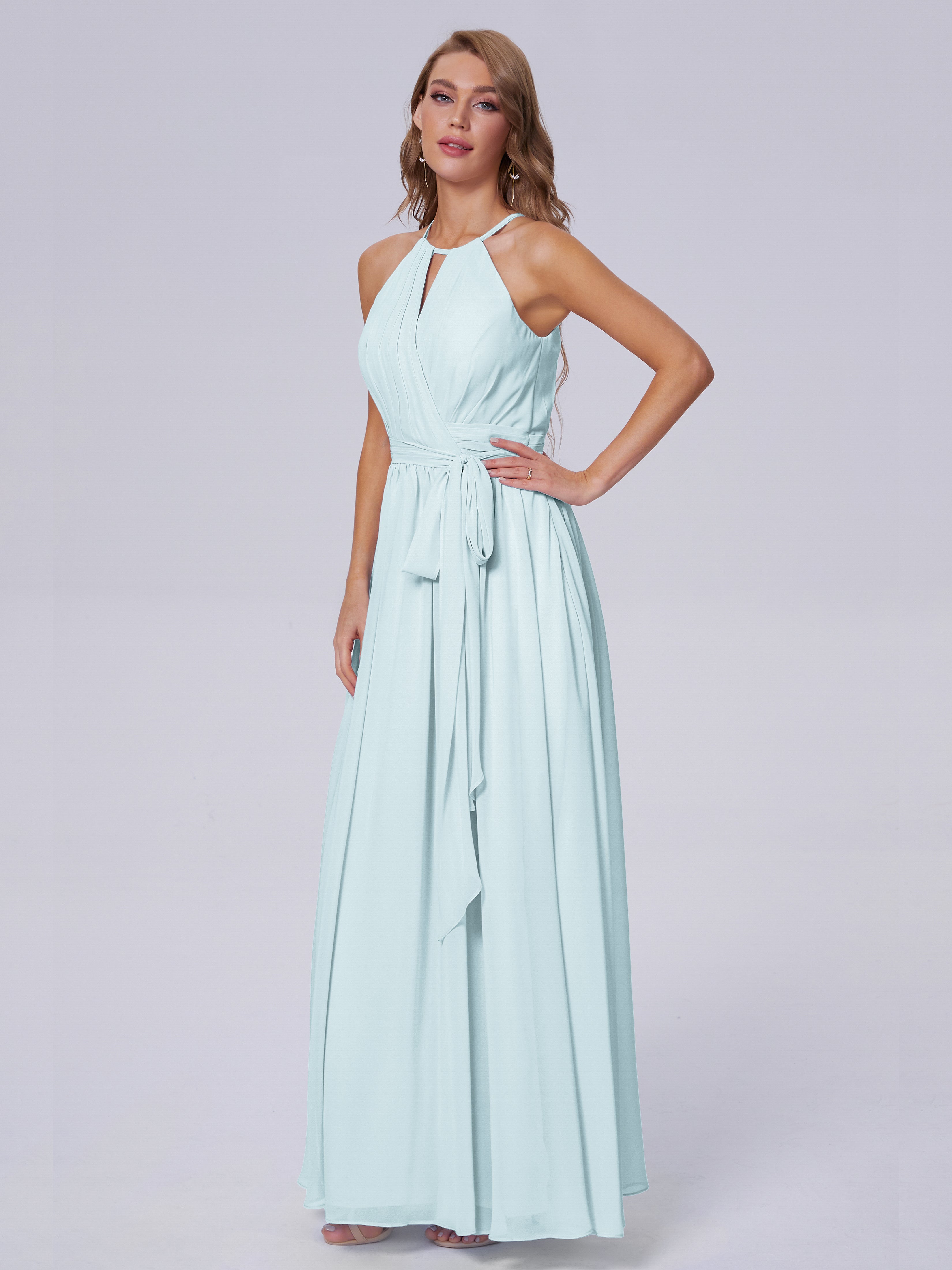 Robe De Demoiselle D'Honneur Brume Brillante Licou Mousseline Robes Demoiselle D'Honneur