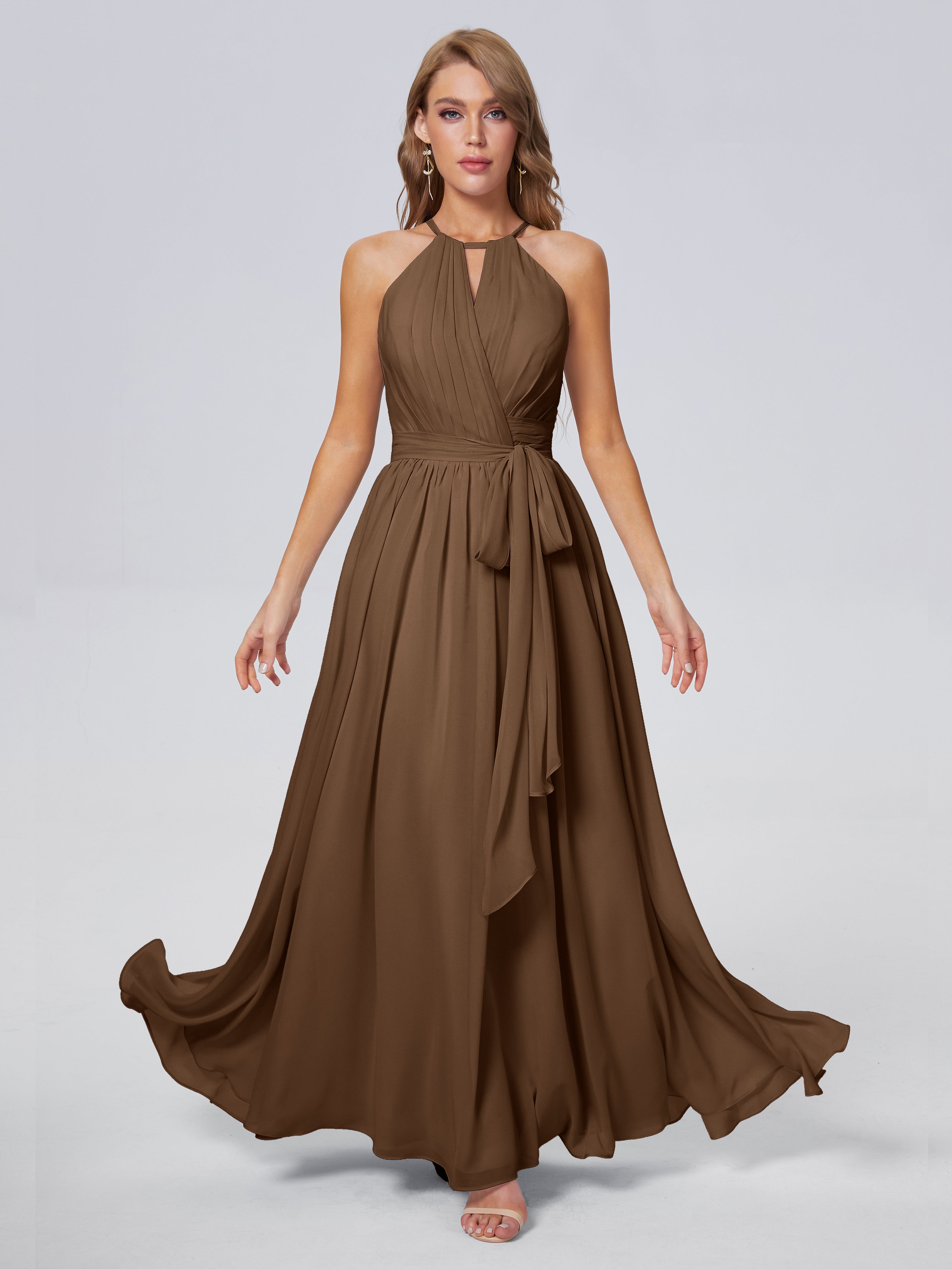 Robe Demoiselle D Honneur Brun Brillante Licou Mousseline Robes Demoiselle D'Honneur