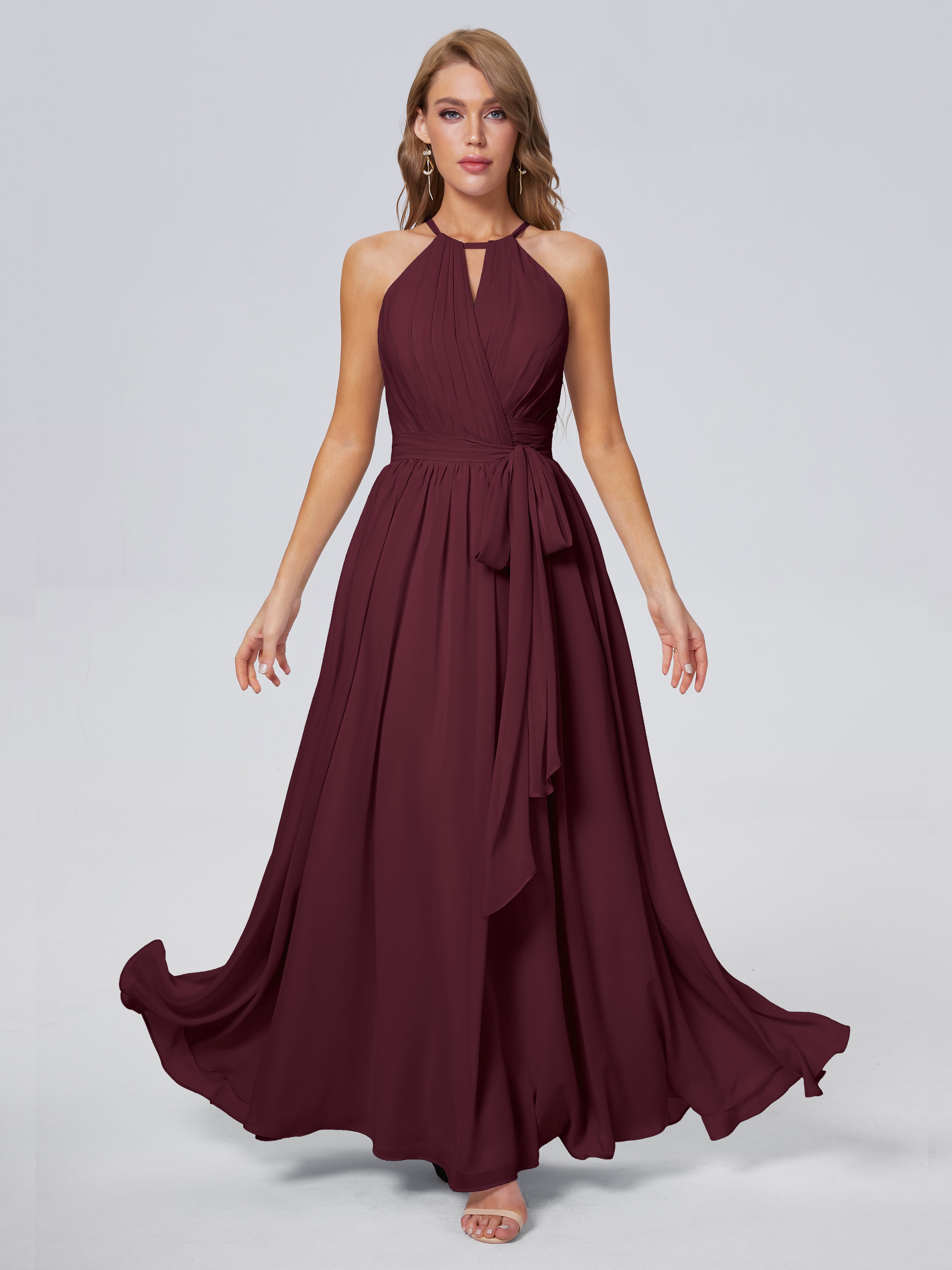 Robes De Demoiselle D'Honneur Cabernet Brillante Licou Mousseline Robes Demoiselle D'Honneur