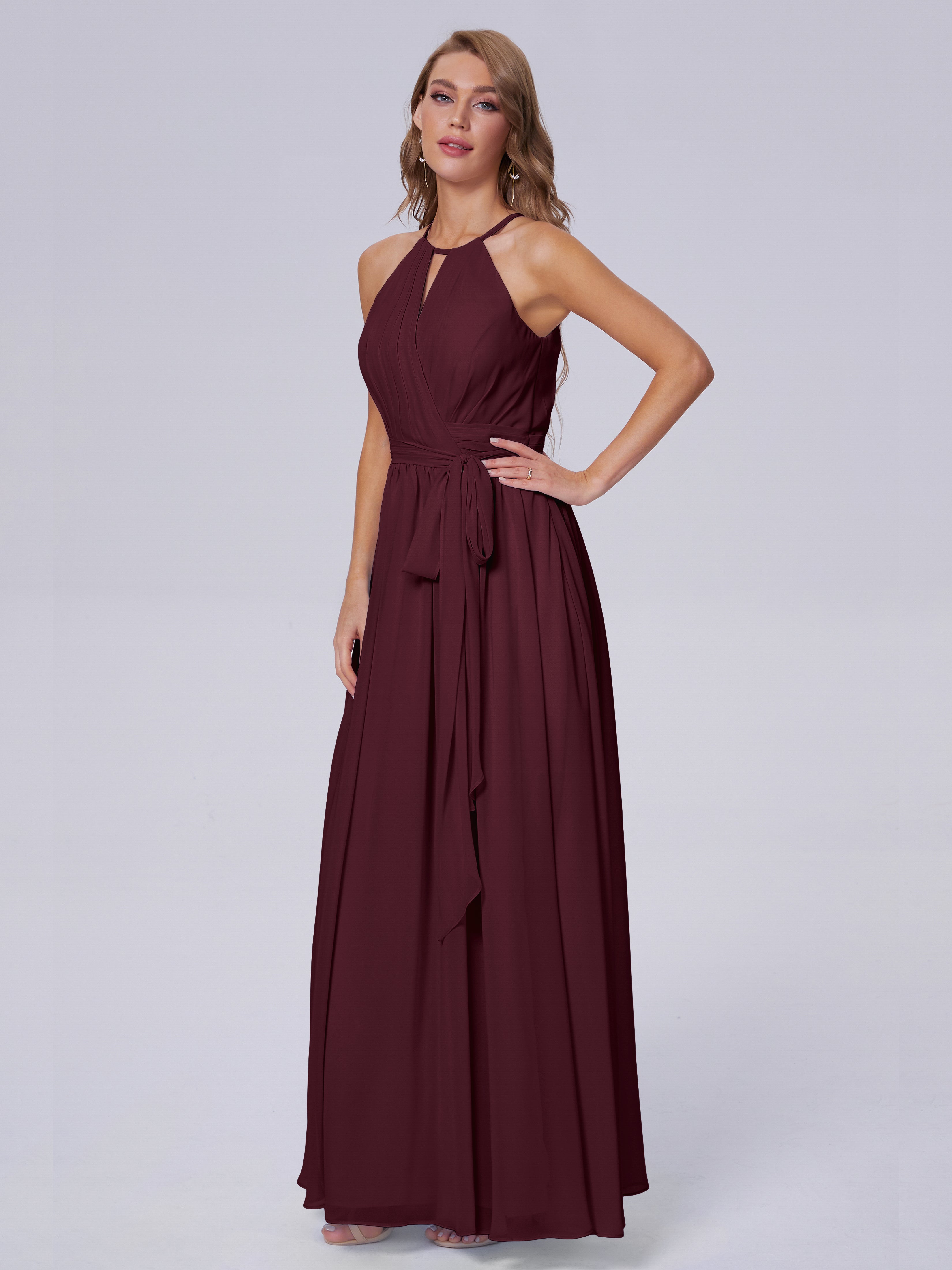 Robes De Demoiselle D'Honneur Cabernet Brillante Licou Mousseline Robes Demoiselle D'Honneur