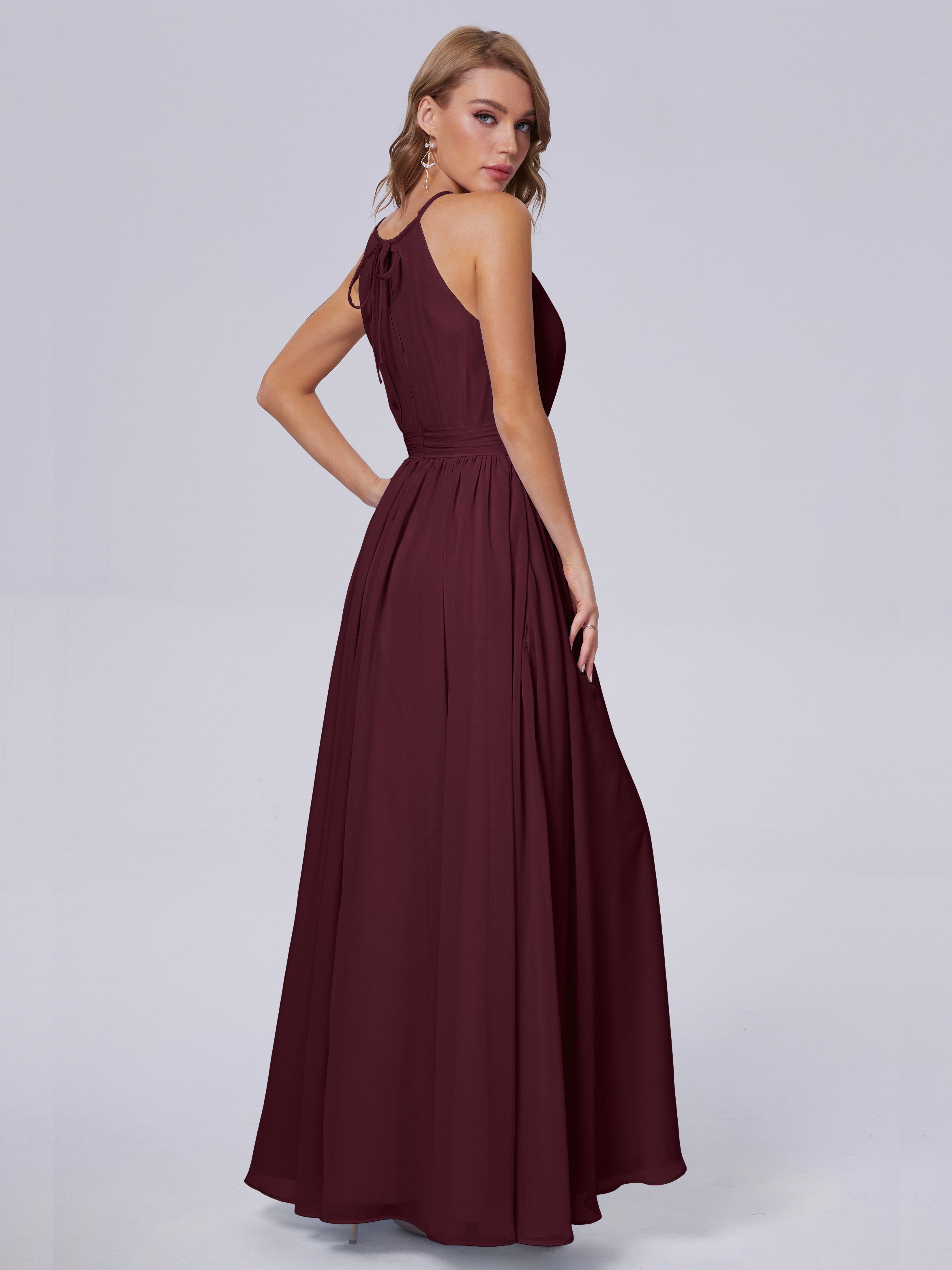 Robes De Demoiselle D'Honneur Cabernet Brillante Licou Mousseline Robes Demoiselle D'Honneur