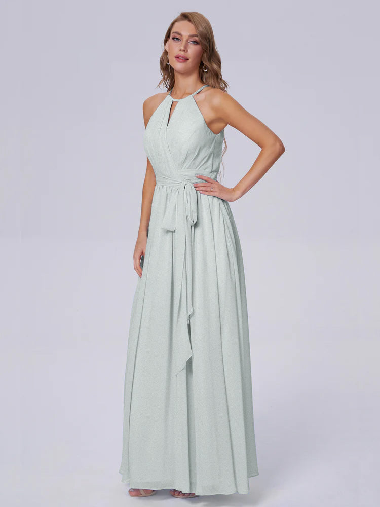 Robe Demoiselle D Honneur Celadon Brillante Licou Mousseline Robes Demoiselle D'Honneur