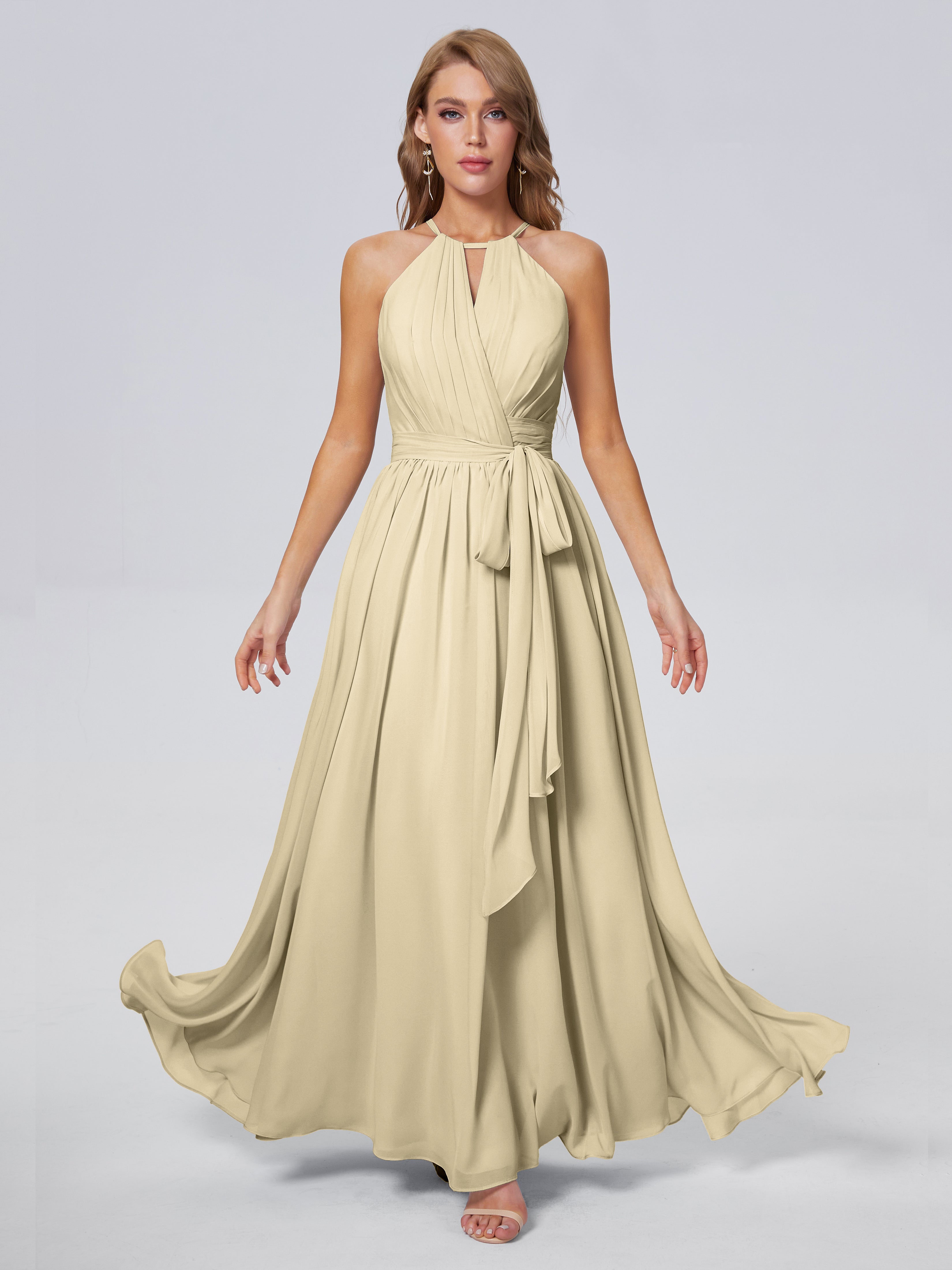 Robe Champagne Demoiselle D Honneur Brillante Licou Mousseline Robes Demoiselle D'Honneur