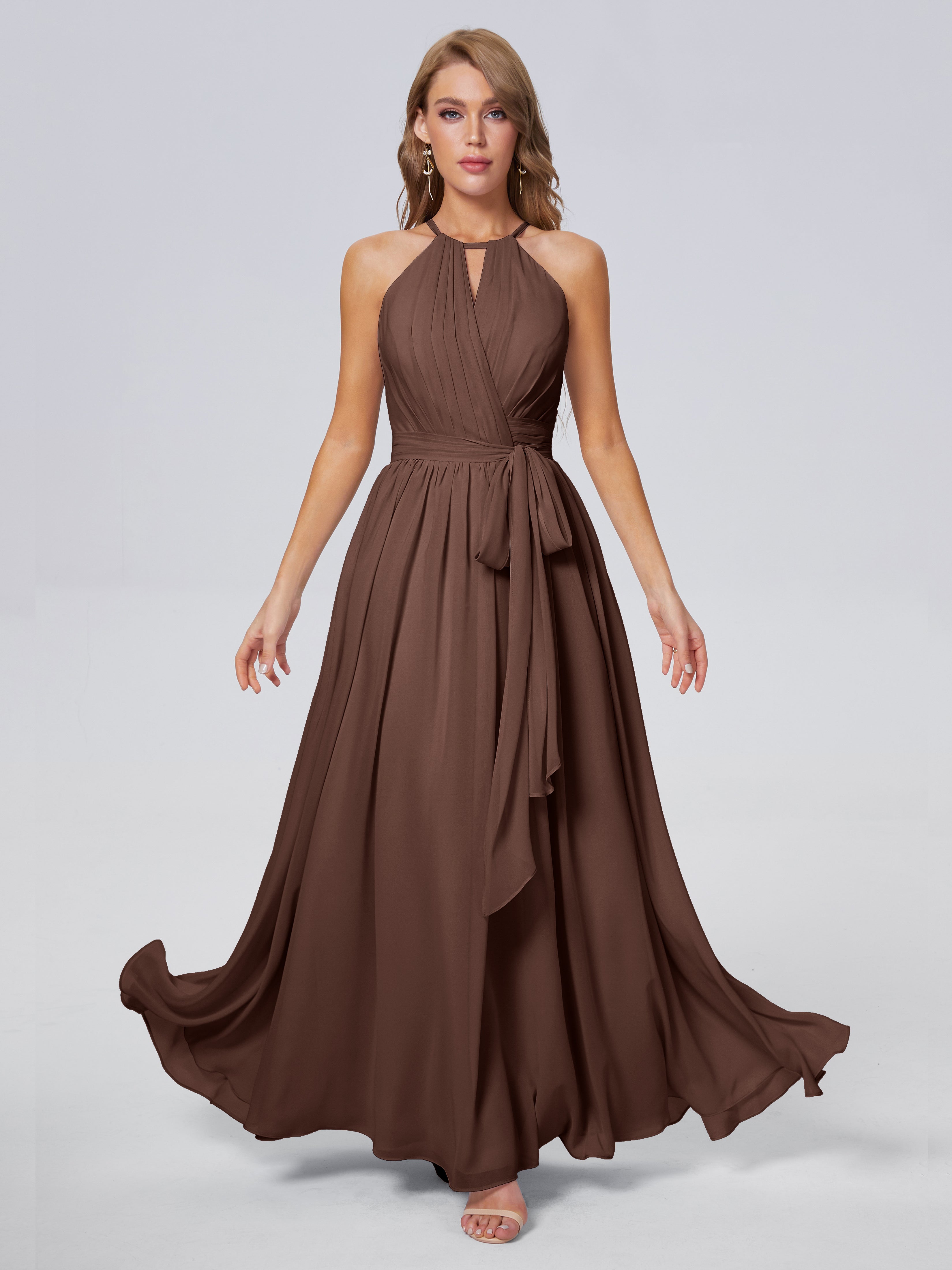 Robe De Demoiselle D Honneur Chocolat Brillante Licou Mousseline Robes Demoiselle D'Honneur