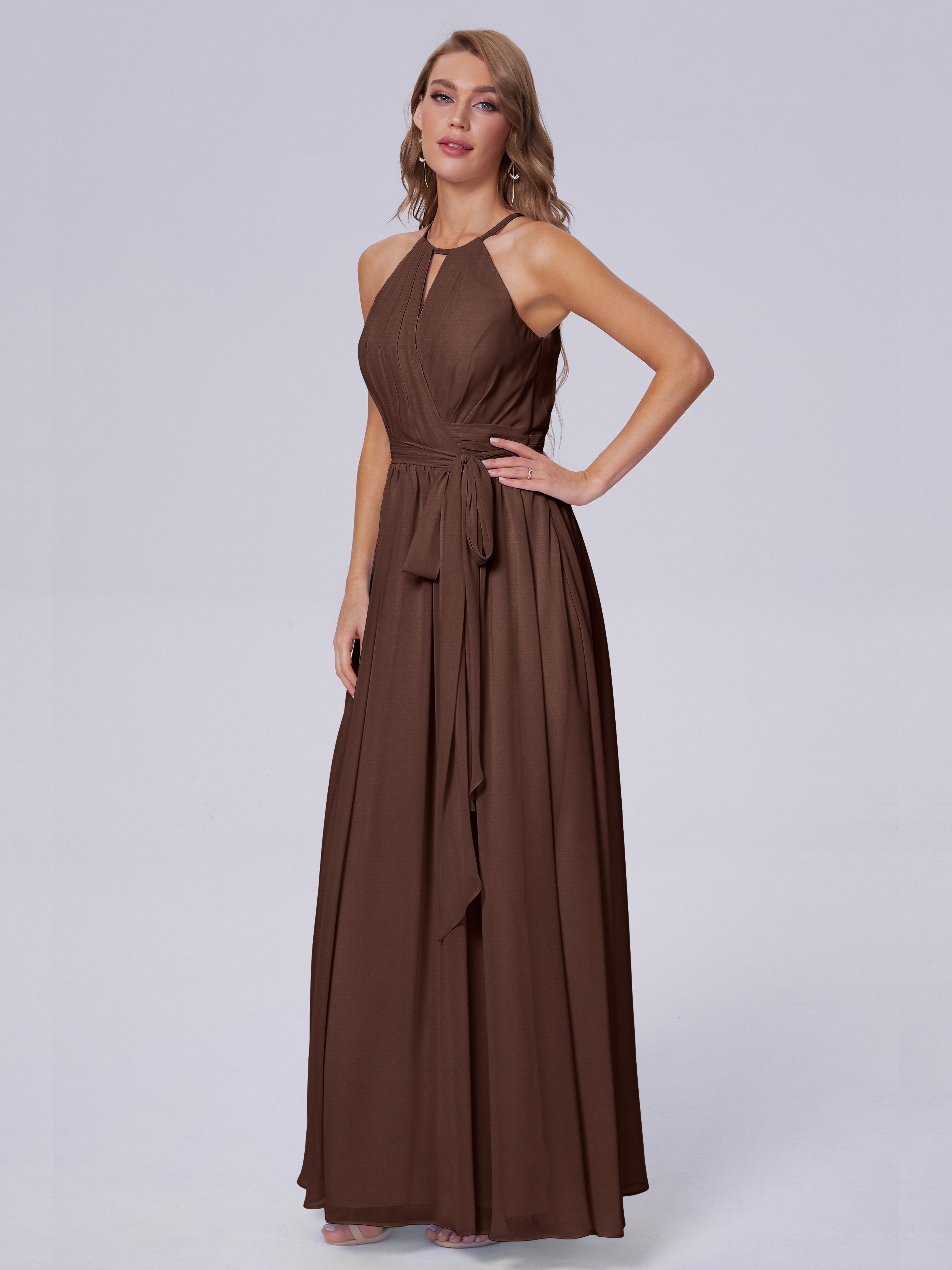 Robe De Demoiselle D Honneur Chocolat Brillante Licou Mousseline Robes Demoiselle D'Honneur