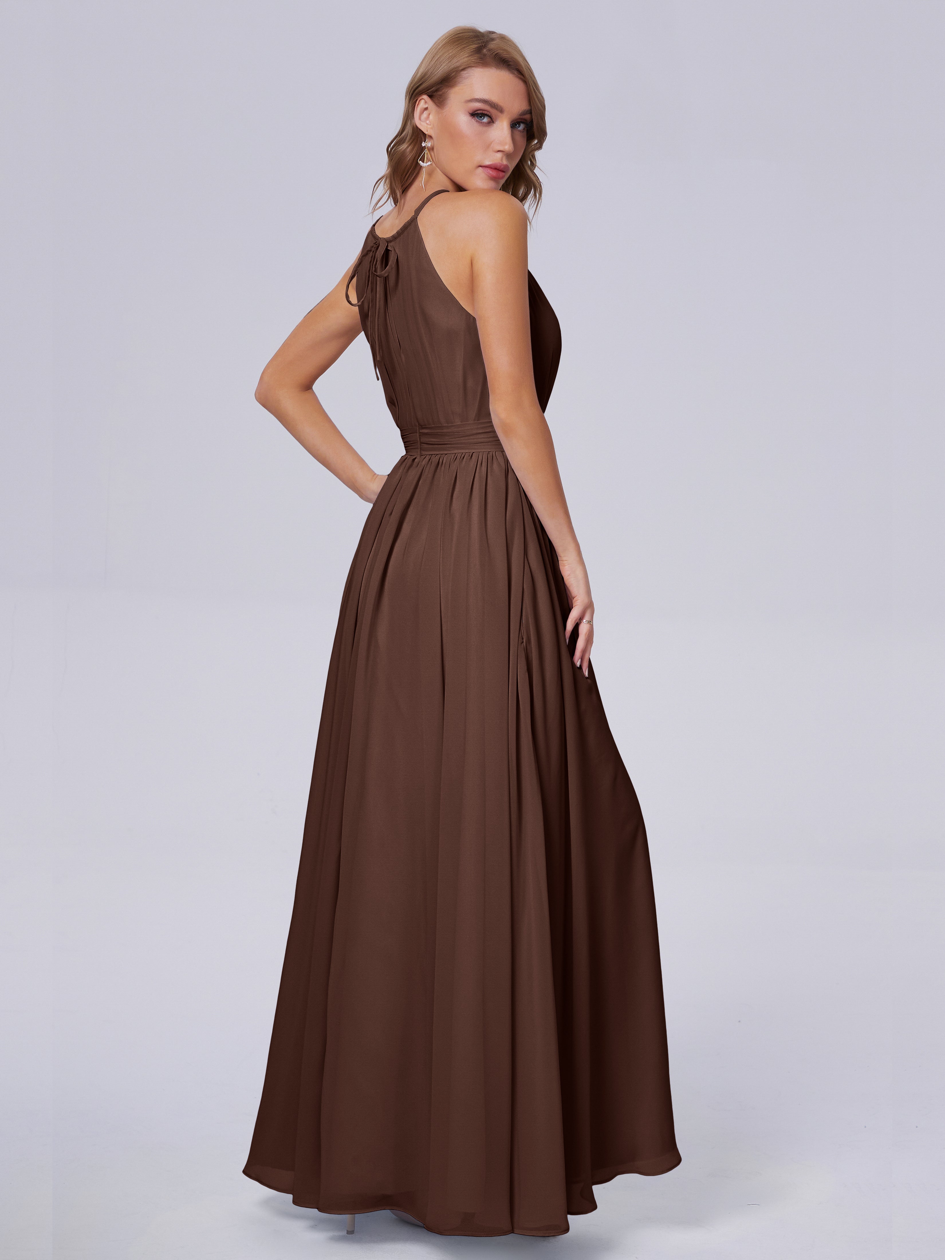 Robe De Demoiselle D Honneur Chocolat Brillante Licou Mousseline Robes Demoiselle D'Honneur