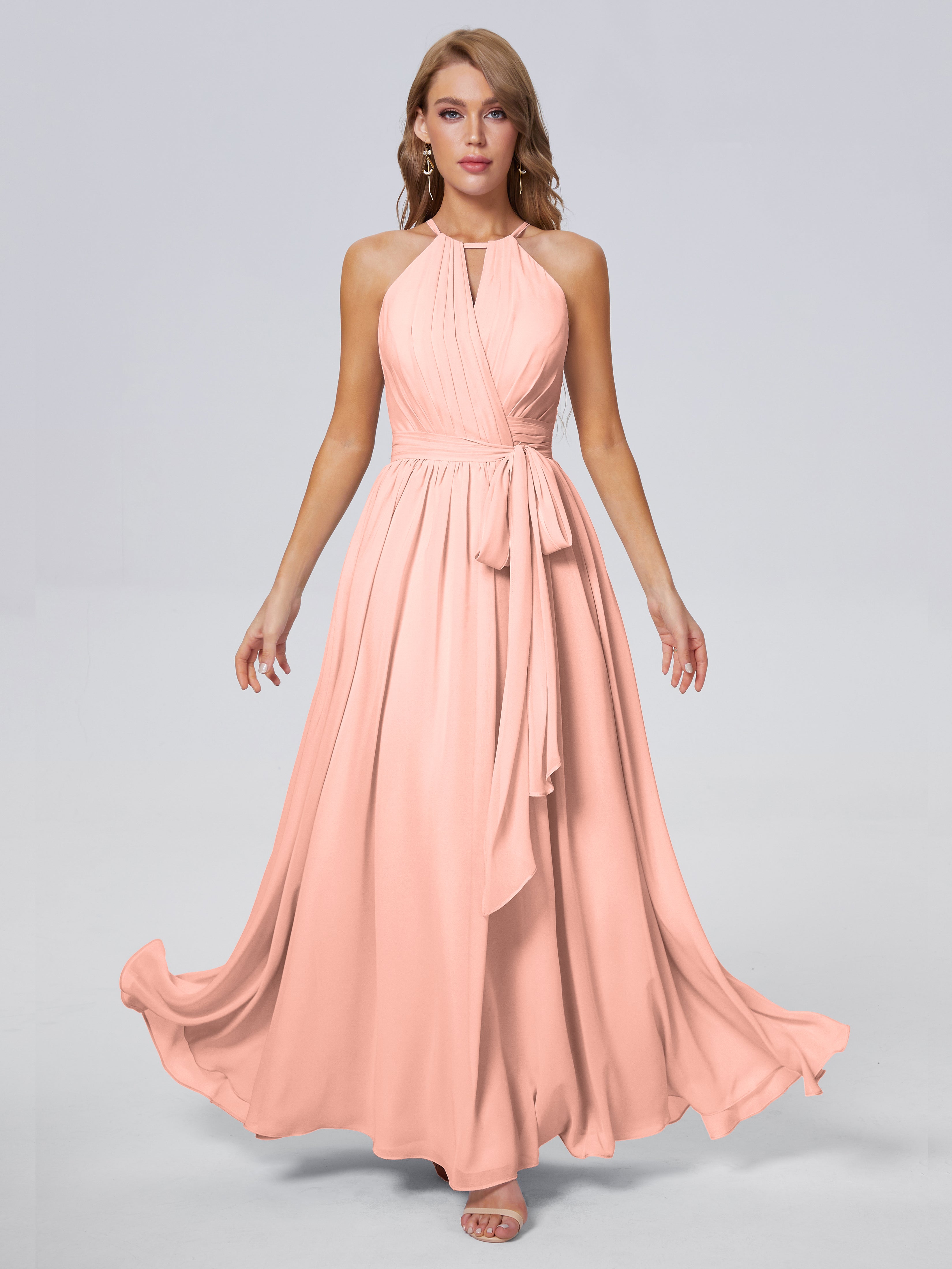 Robe De Demoiselle D Honneur Corail Brillante Licou Mousseline Robes Demoiselle D'Honneur