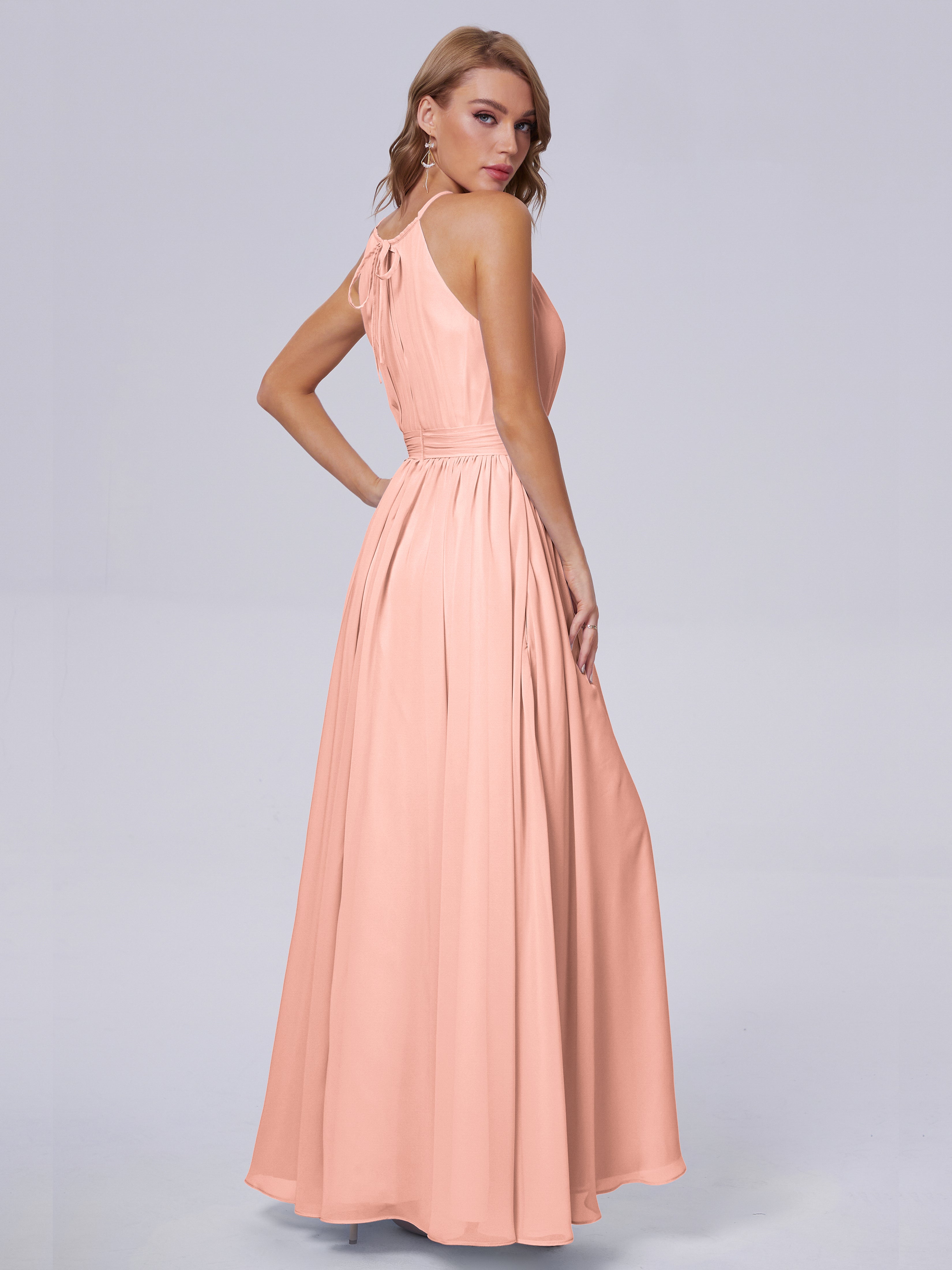 Robe De Demoiselle D Honneur Corail Brillante Licou Mousseline Robes Demoiselle D'Honneur