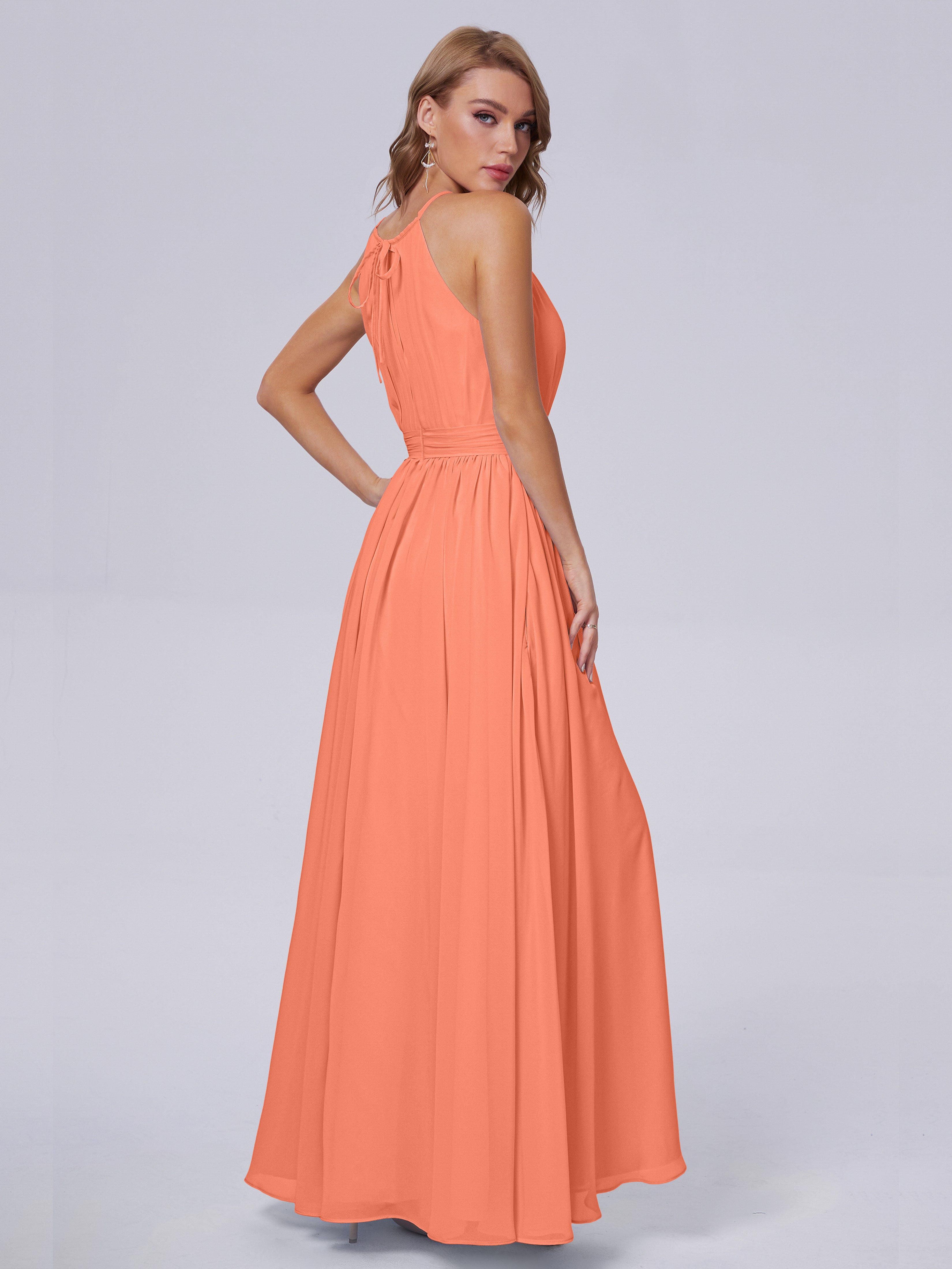 Robes De Demoiselle D'Honneur Coucher De Soleil Brillante Licou Mousseline Robes Demoiselle D'Honneur