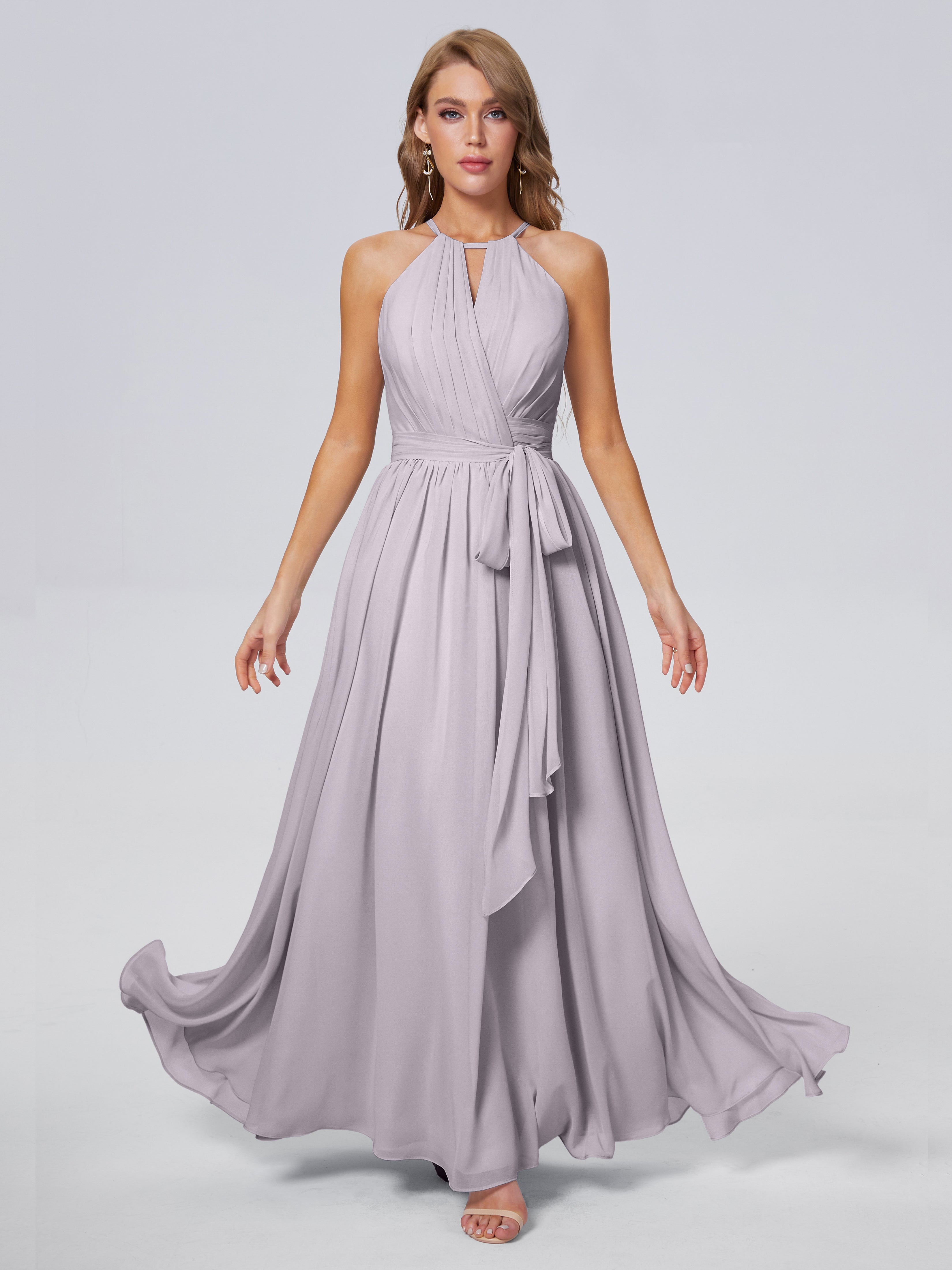 Robes De Demoiselle D'Honneur Couleur Crépuscule Brillante Licou Mousseline Robes Demoiselle D'Honneur