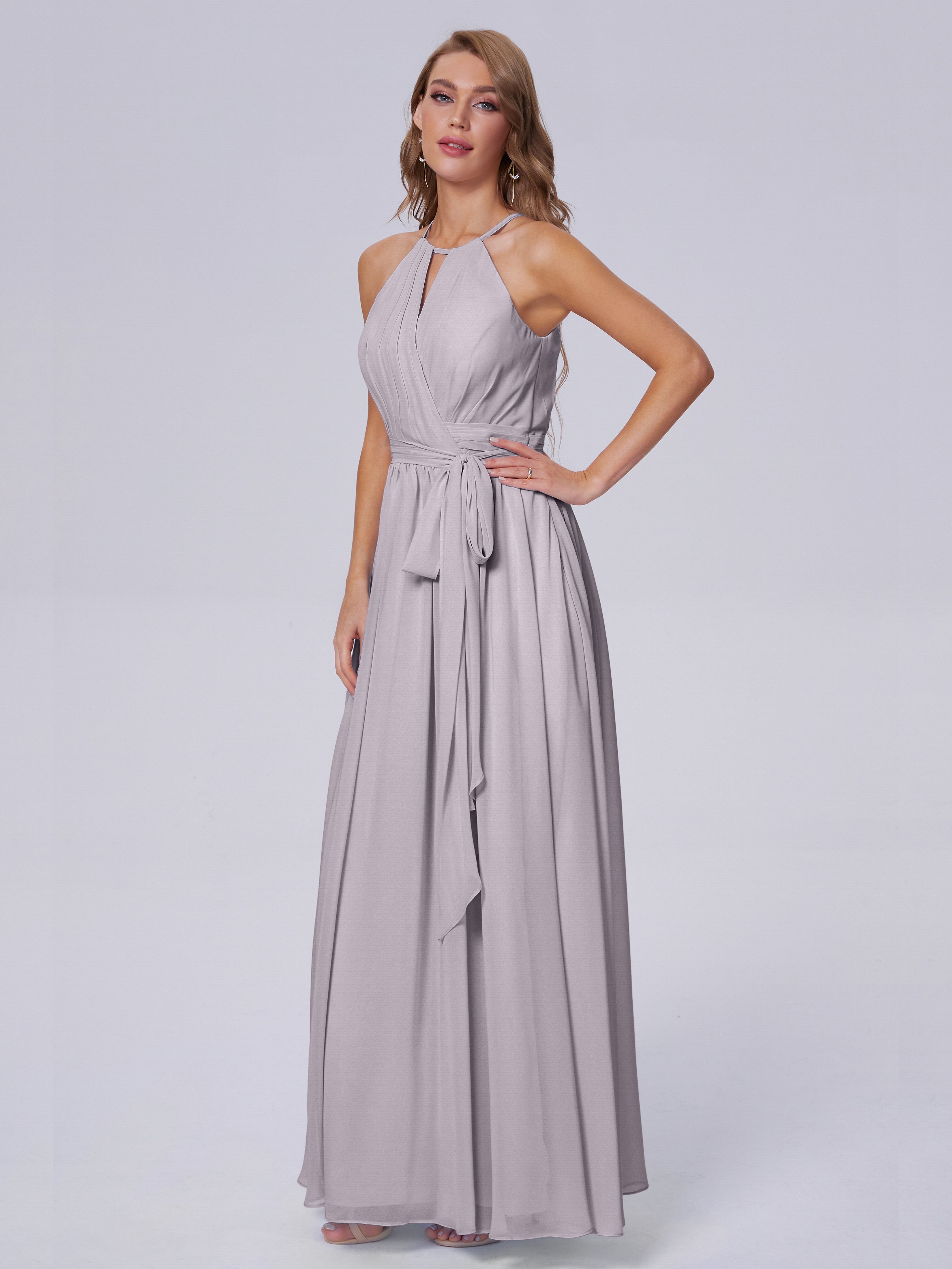Robes De Demoiselle D'Honneur Couleur Crépuscule Brillante Licou Mousseline Robes Demoiselle D'Honneur