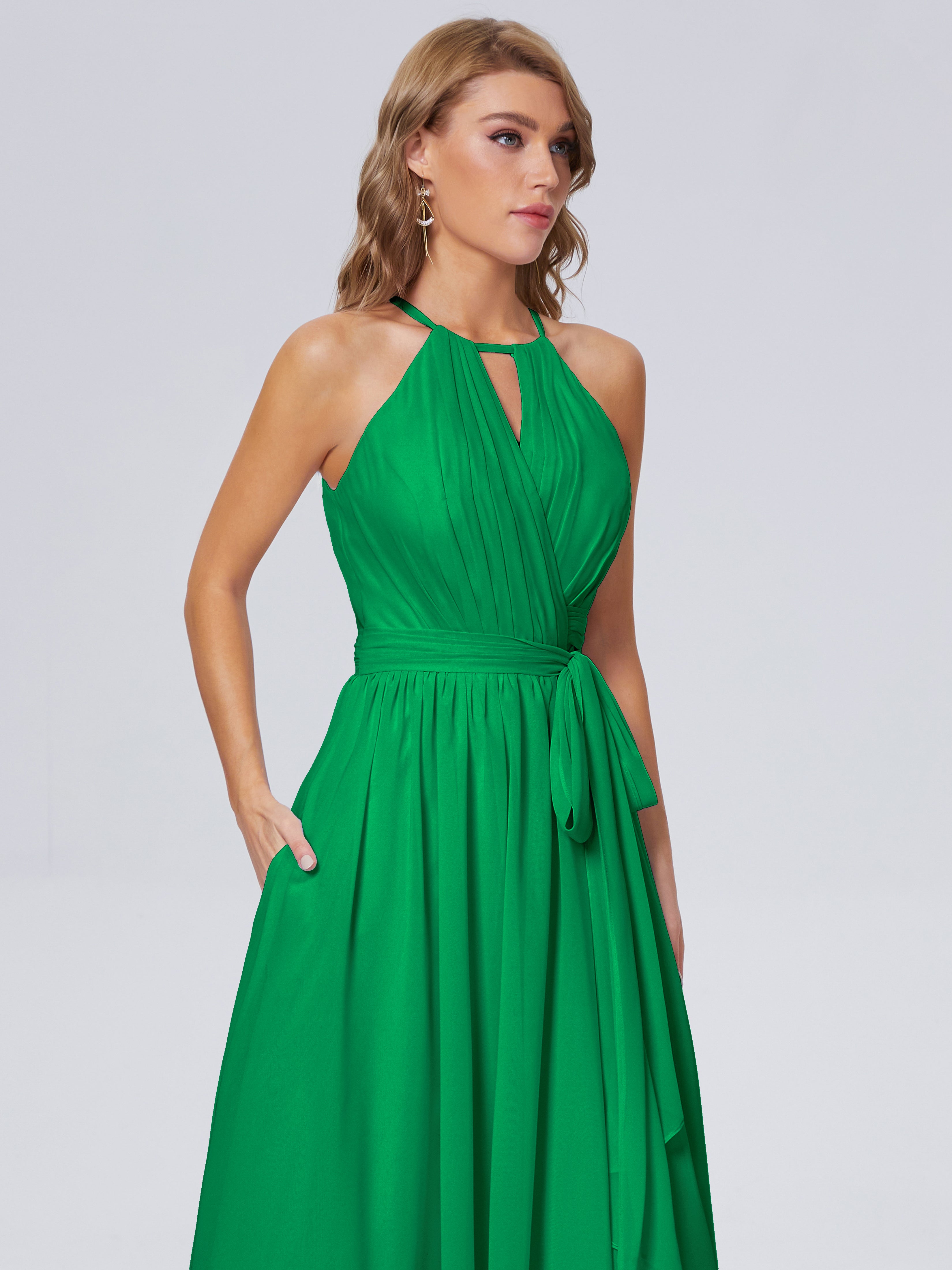 Robe Demoiselle D Honneur Emeraude Brillante Licou Mousseline Robes Demoiselle D'Honneur