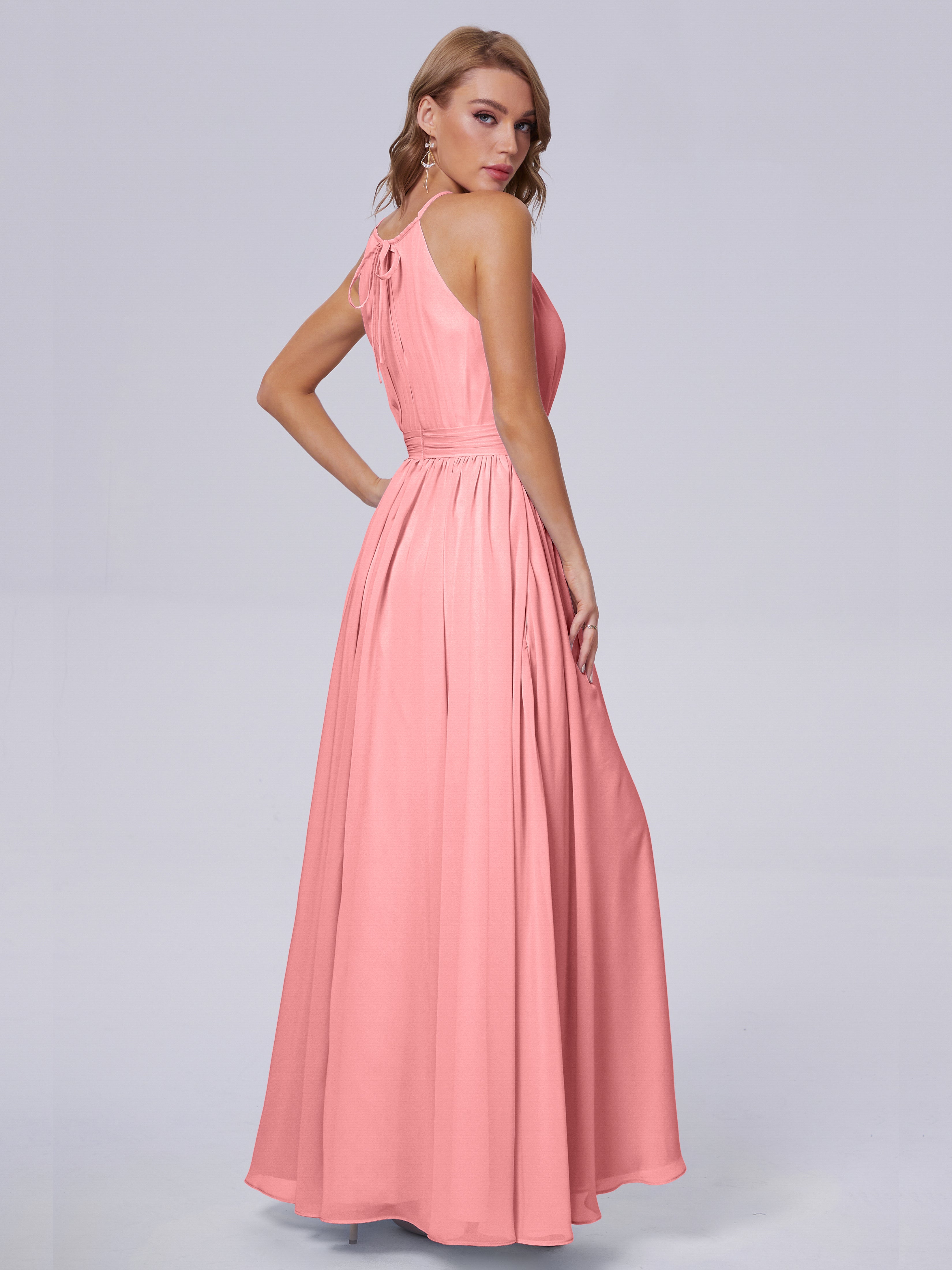 Robes De Demoiselle D'Honneur Flamant Brillante Licou Mousseline Robes Demoiselle D'Honneur