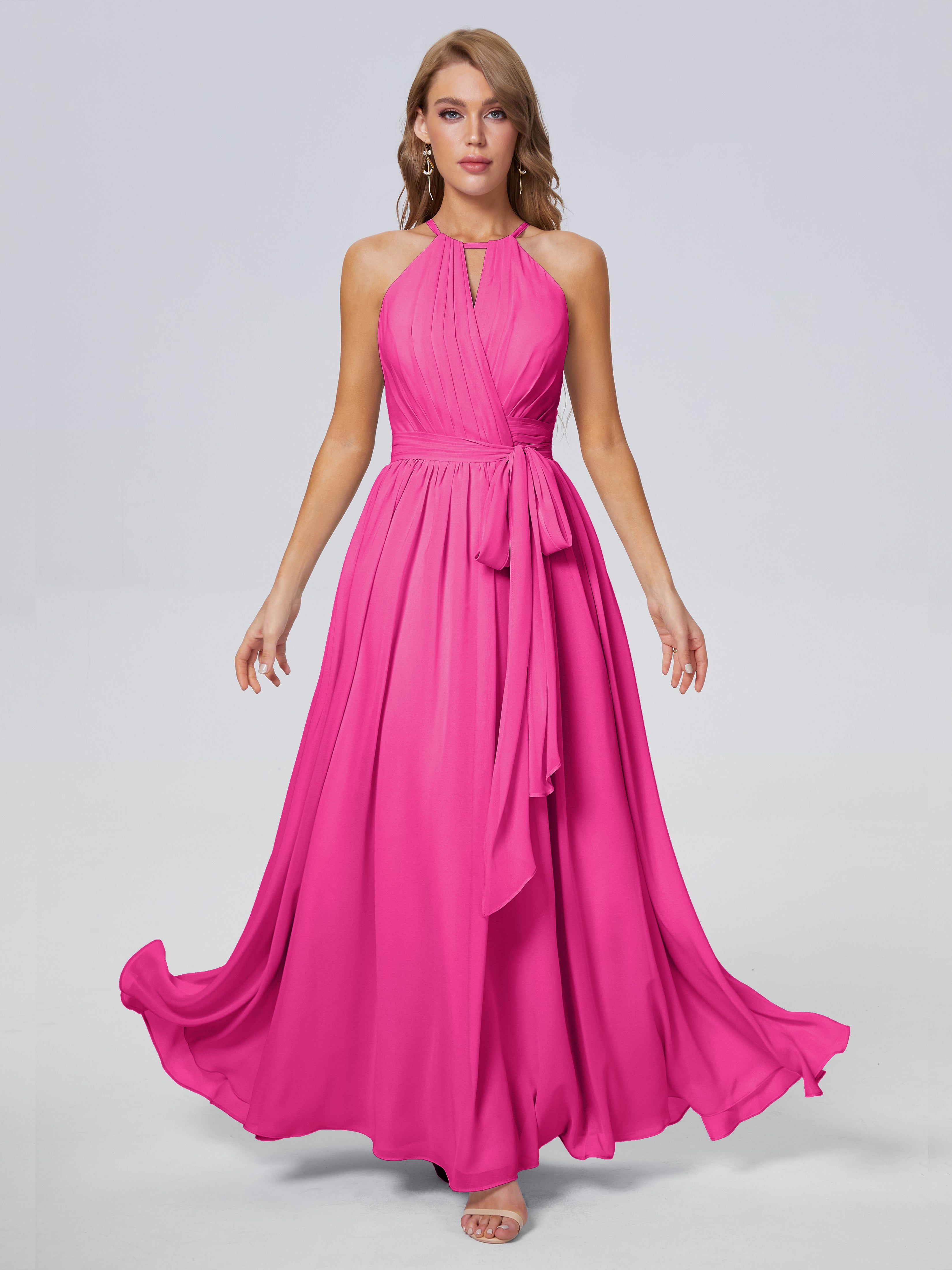 Robe Fuchsia Demoiselle D Honneur Brillante Licou Mousseline Robes Demoiselle D'Honneur