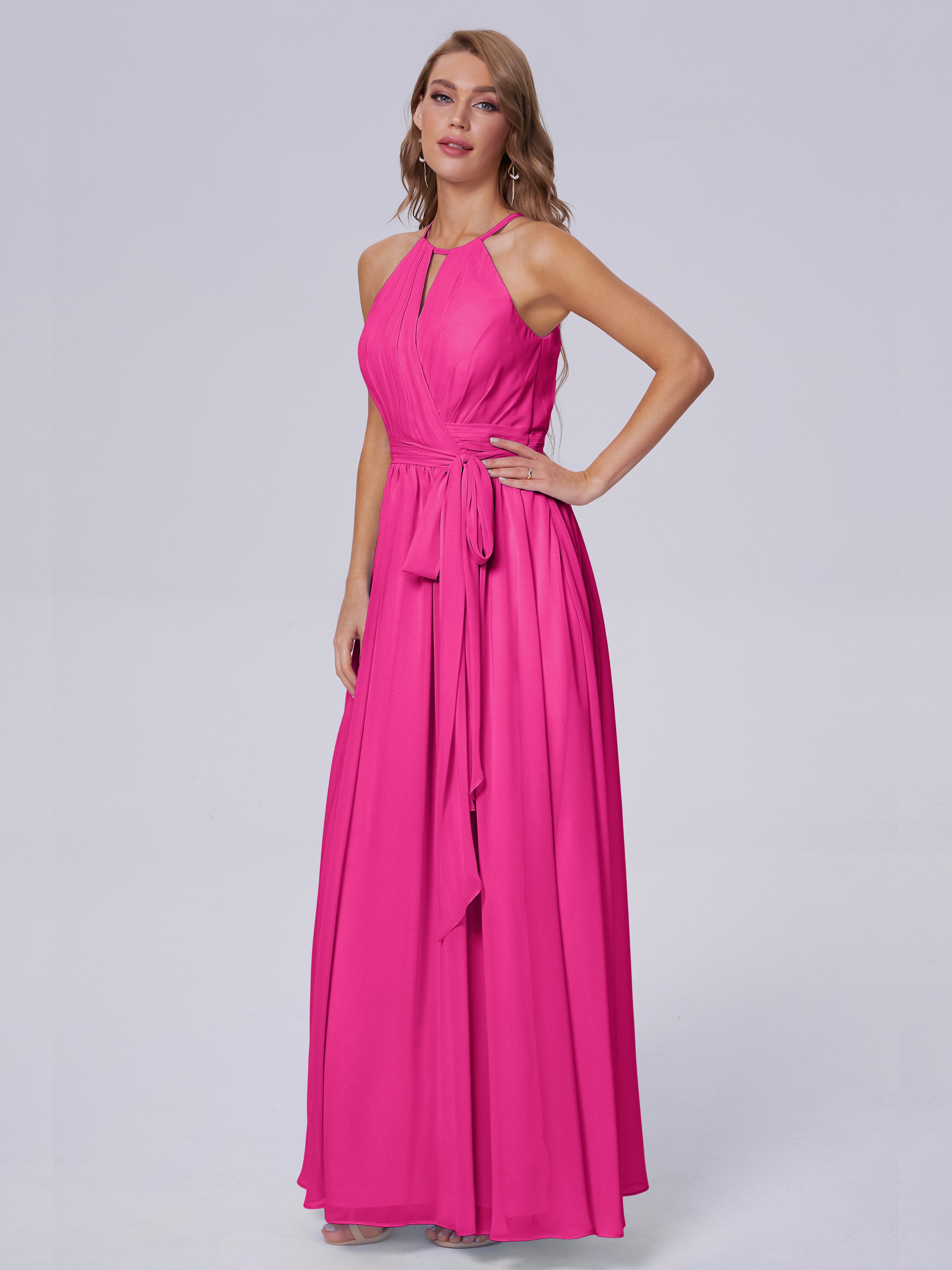 Robe Fuchsia Demoiselle D Honneur Brillante Licou Mousseline Robes Demoiselle D'Honneur