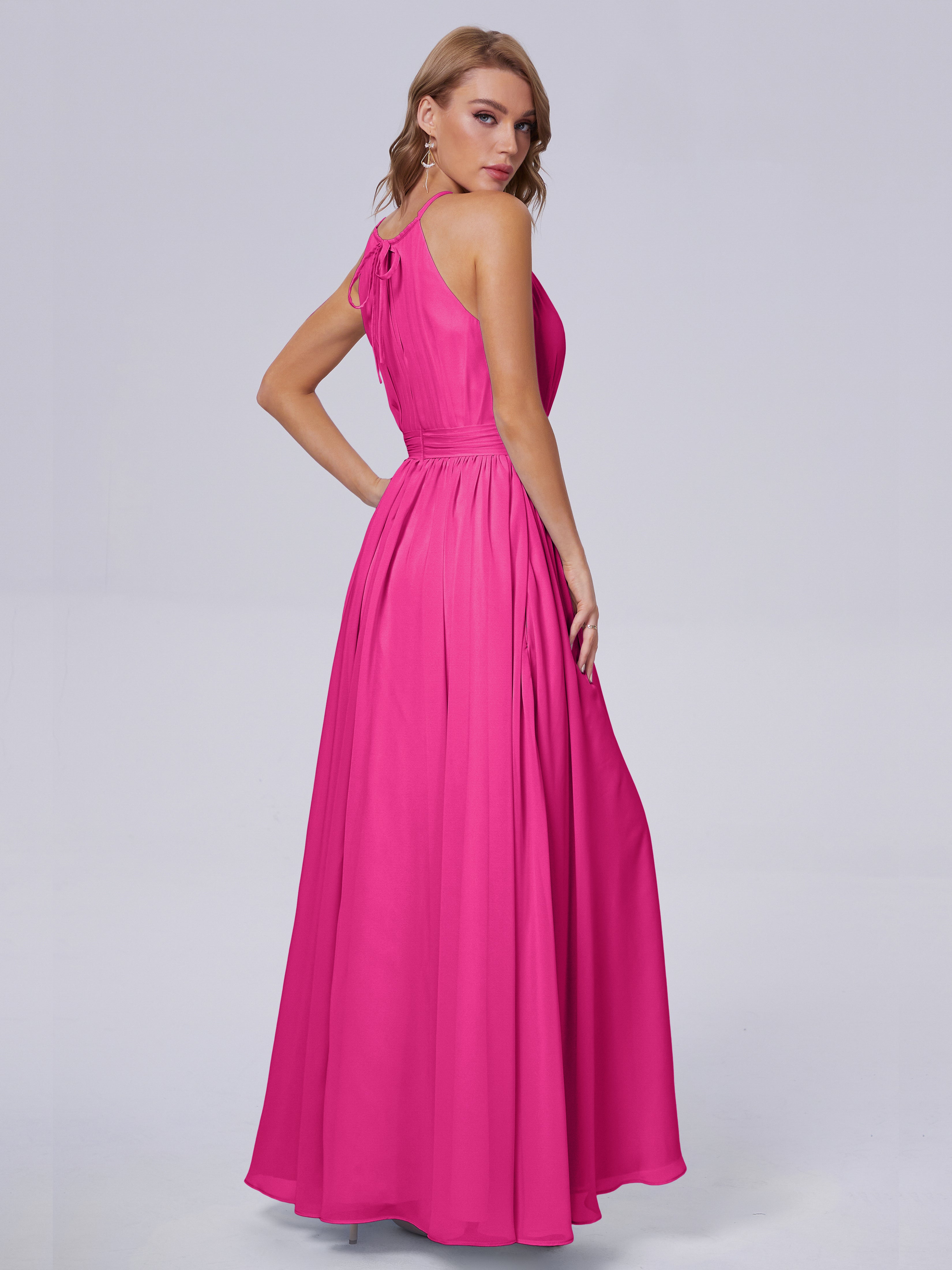 Robe Fuchsia Demoiselle D Honneur Brillante Licou Mousseline Robes Demoiselle D'Honneur