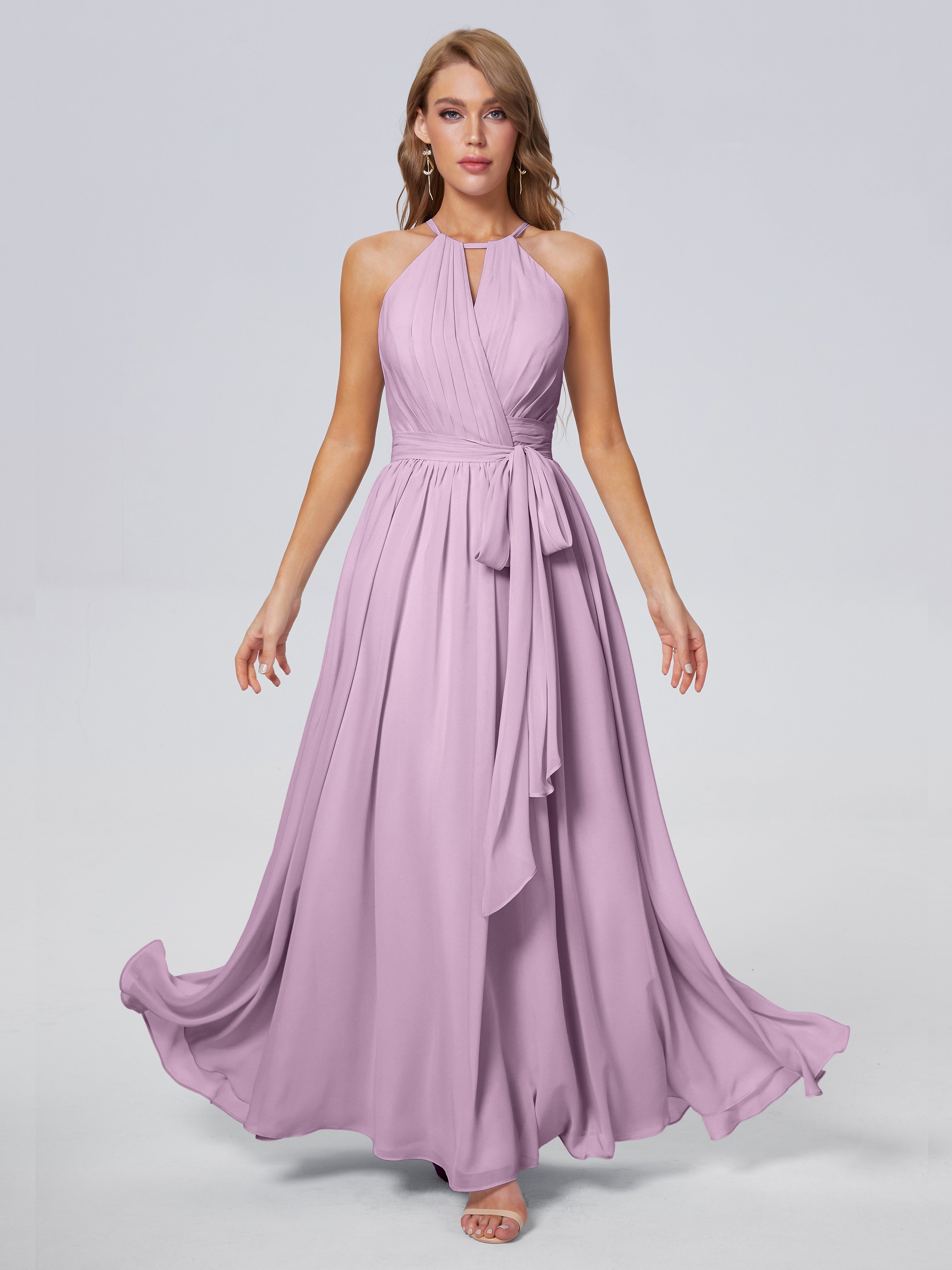 Robes De Demoiselle D'Honneur Glycine Brillante Licou Mousseline Robes Demoiselle D'Honneur