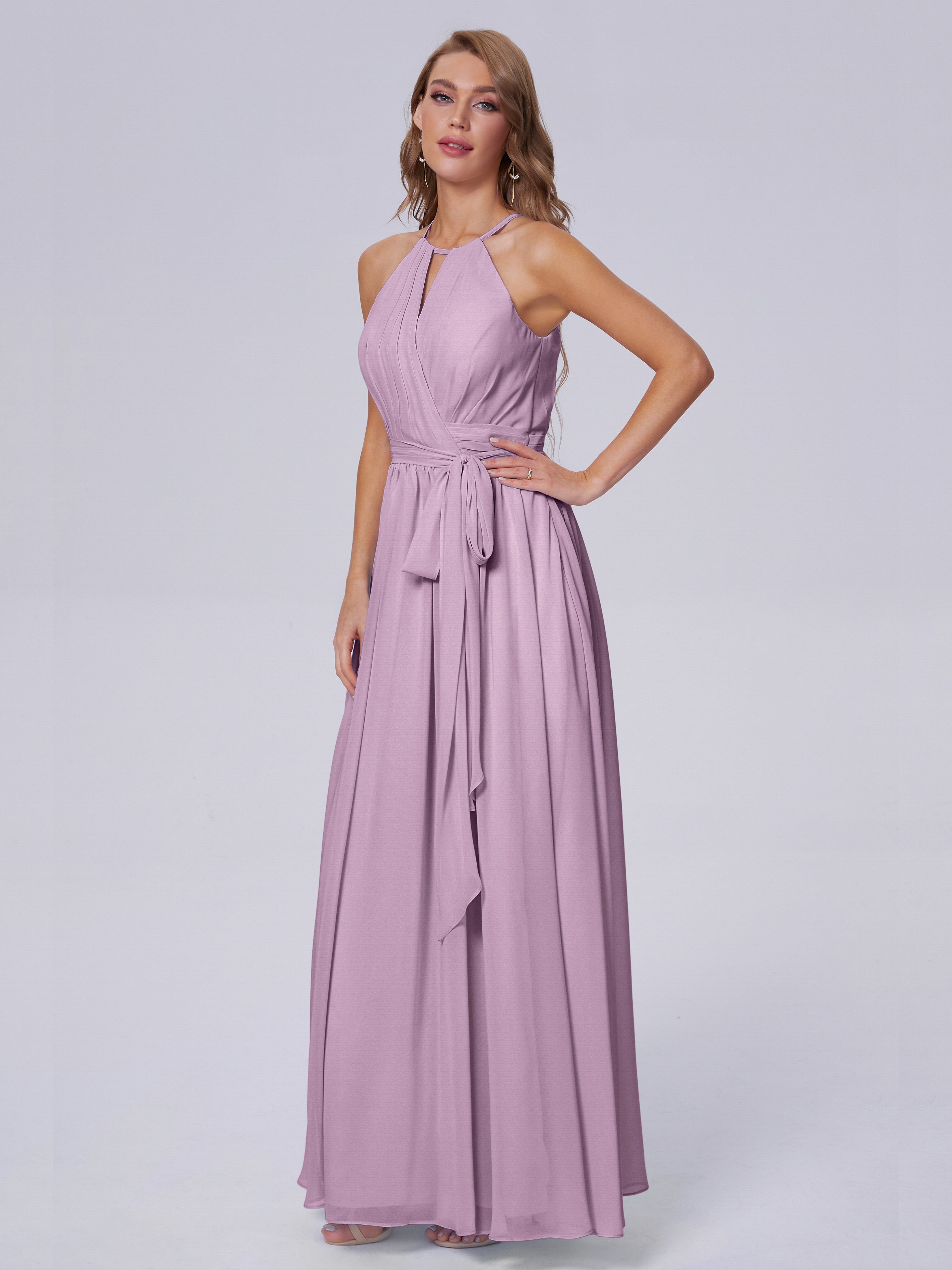 Robes De Demoiselle D'Honneur Glycine Brillante Licou Mousseline Robes Demoiselle D'Honneur