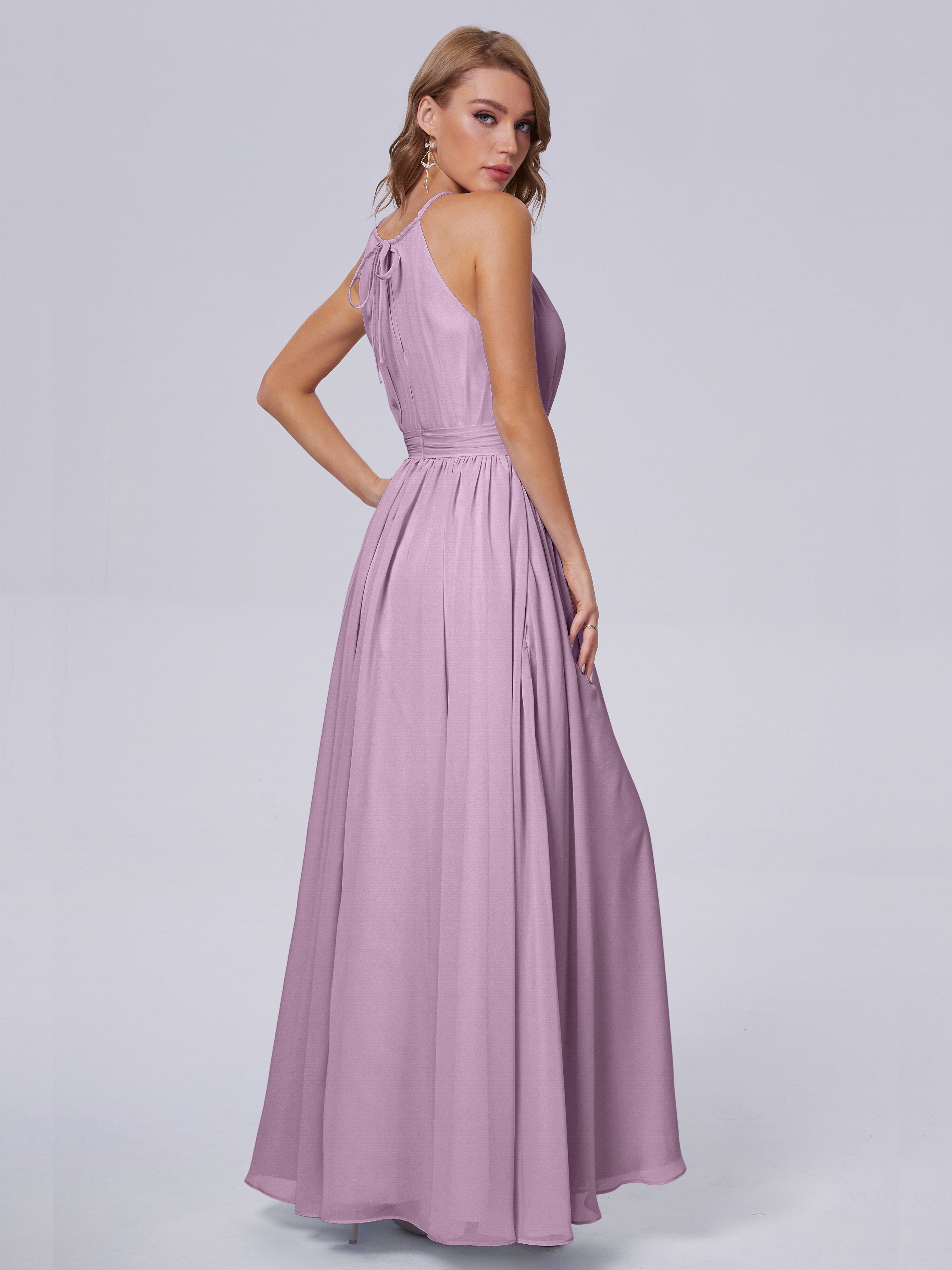Robes De Demoiselle D'Honneur Glycine Brillante Licou Mousseline Robes Demoiselle D'Honneur