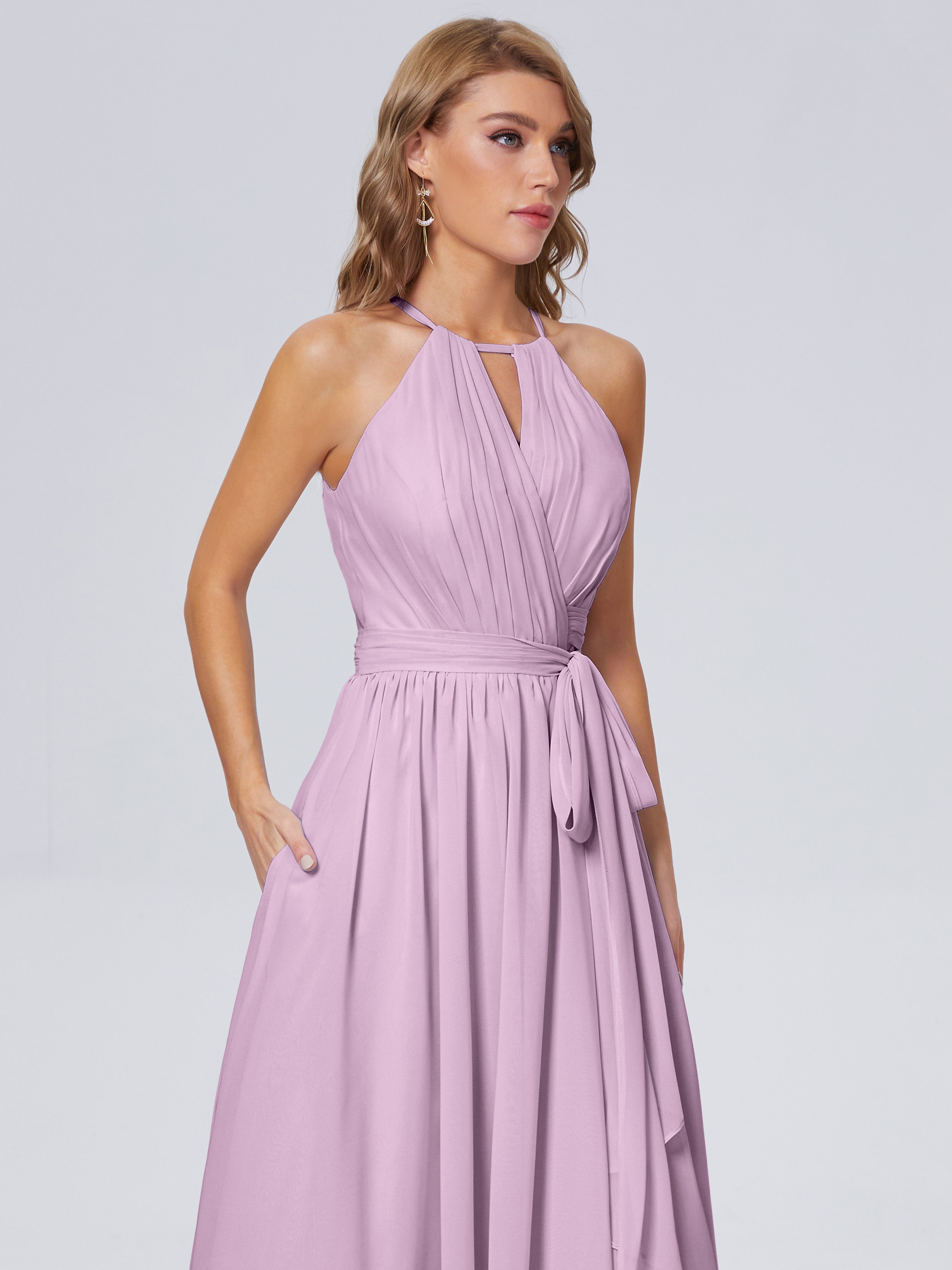 Robes De Demoiselle D'Honneur Glycine Brillante Licou Mousseline Robes Demoiselle D'Honneur