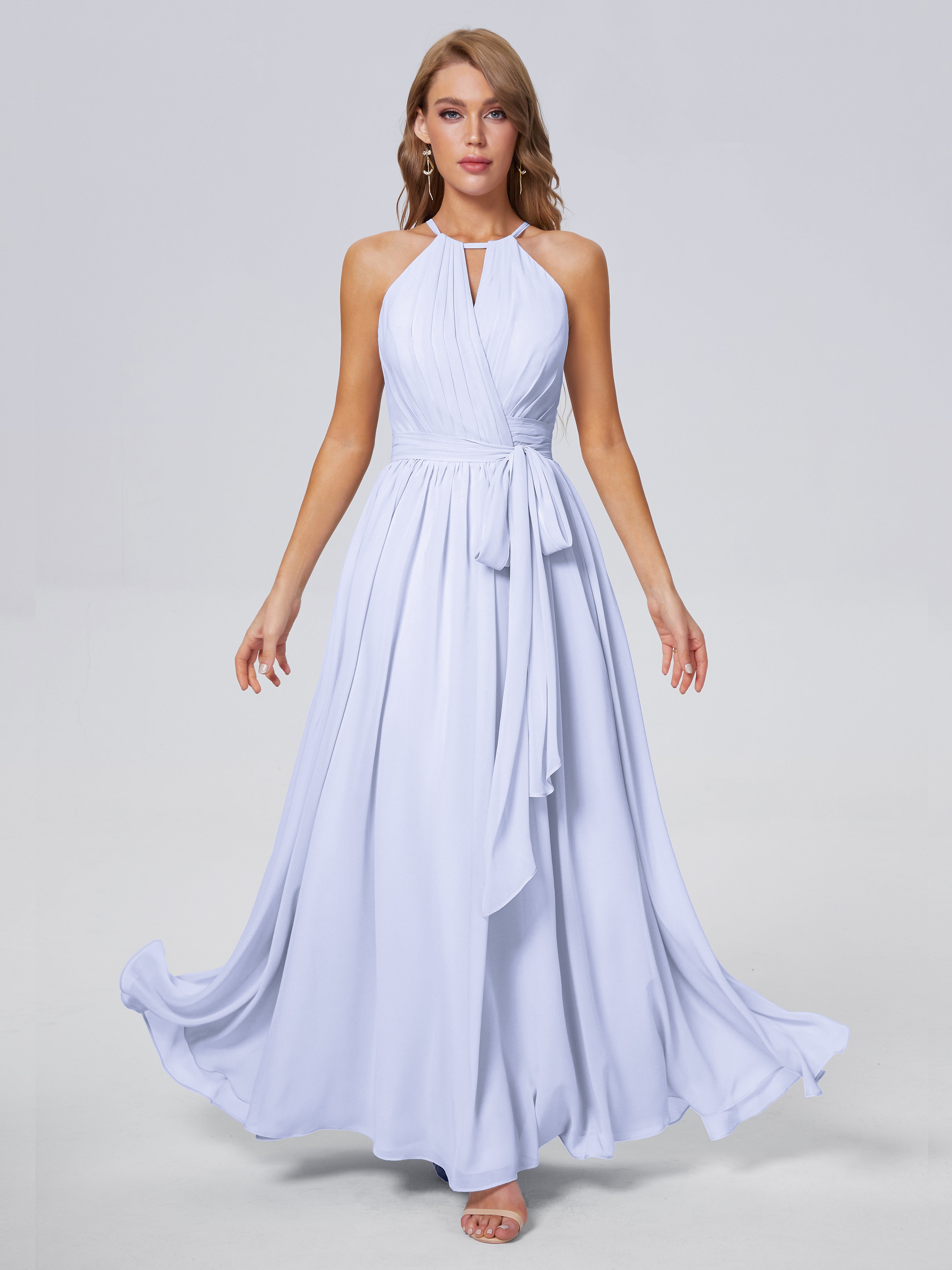 Robe Lavande Demoiselle D Honneur Brillante Licou Mousseline Robes Demoiselle D'Honneur