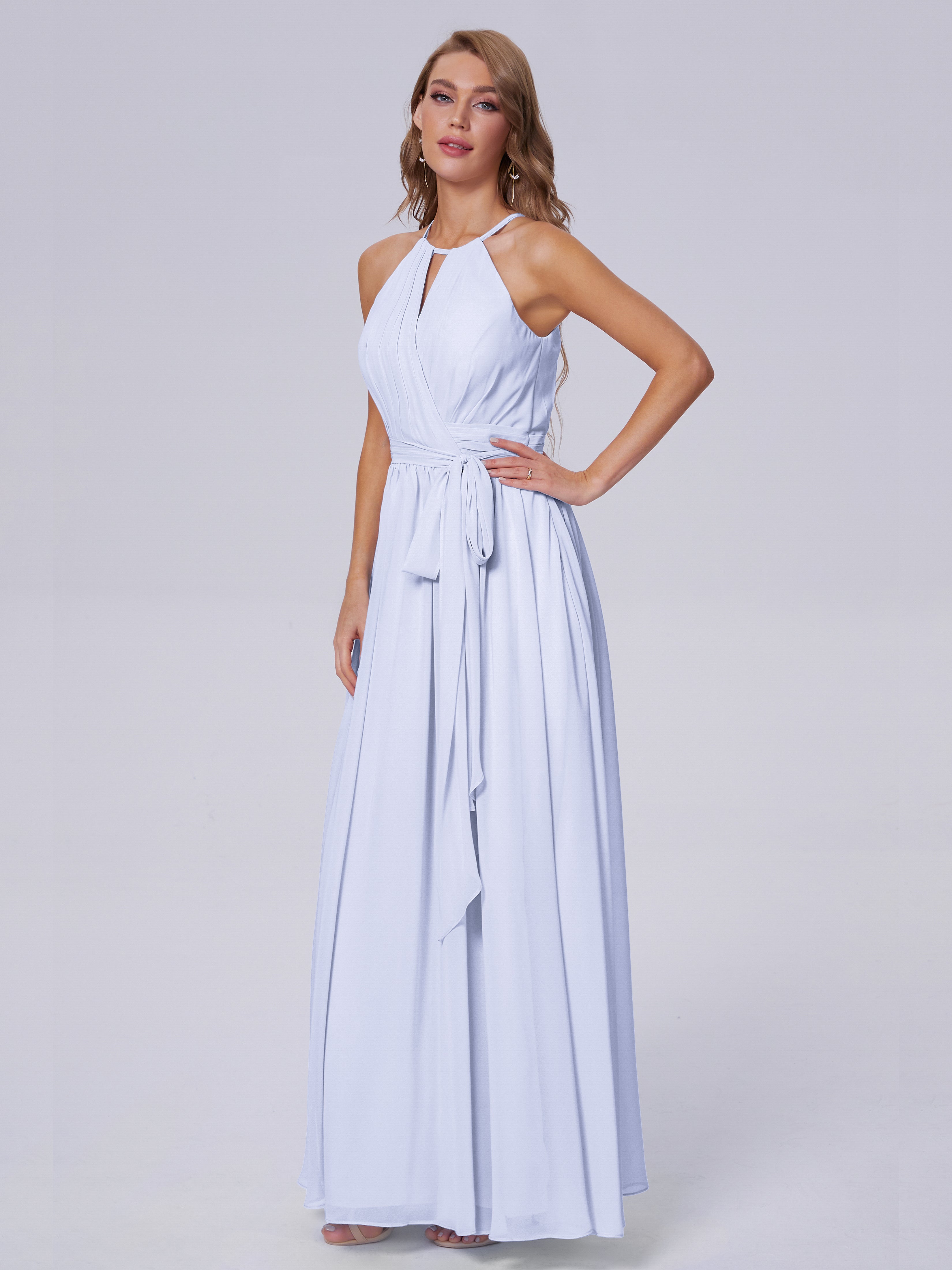 Robe Lavande Demoiselle D Honneur Brillante Licou Mousseline Robes Demoiselle D'Honneur