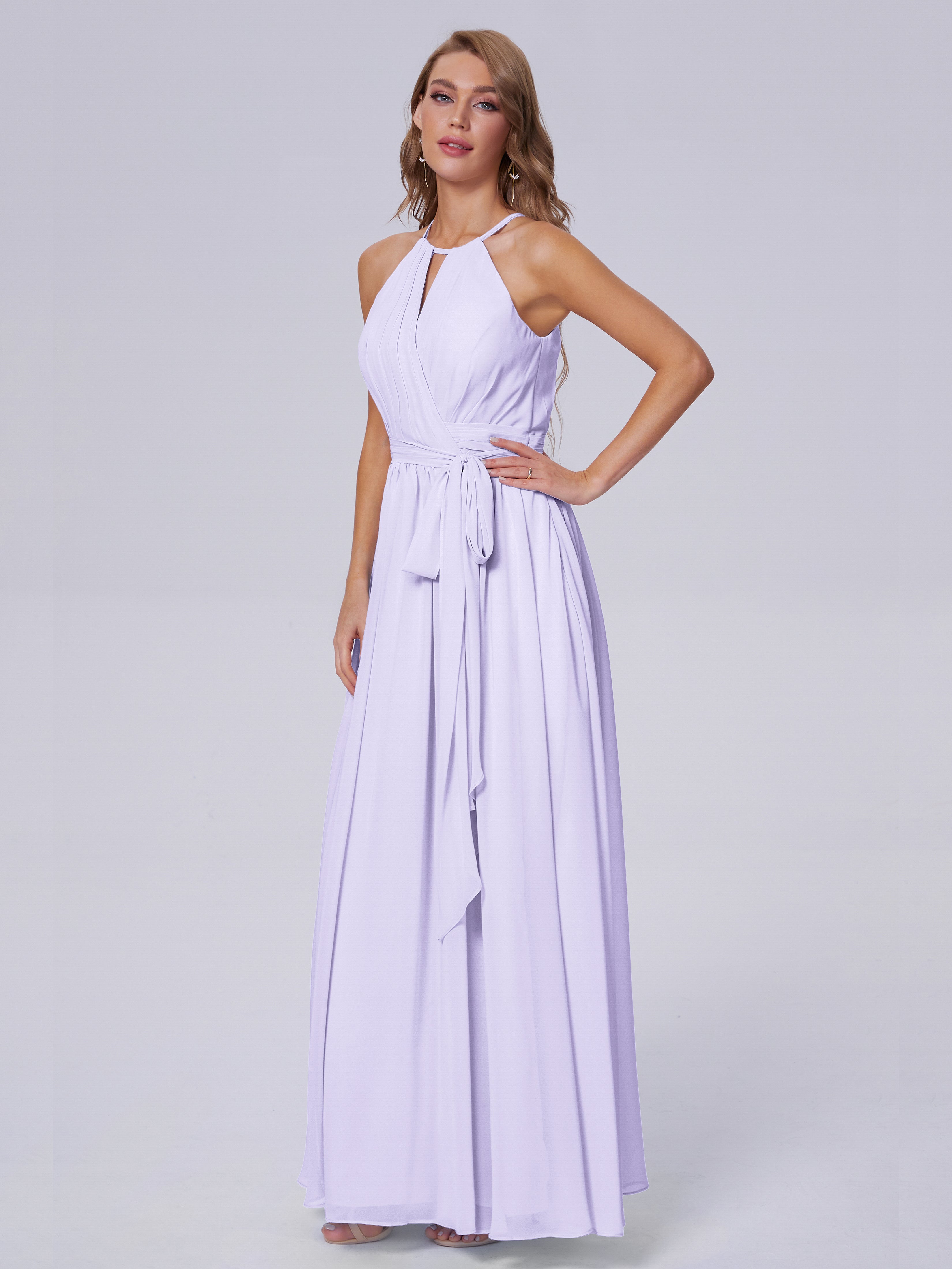 Robe Demoiselle D Honneur Couleur Lilas Brillante Licou Mousseline Robes Demoiselle D'Honneur