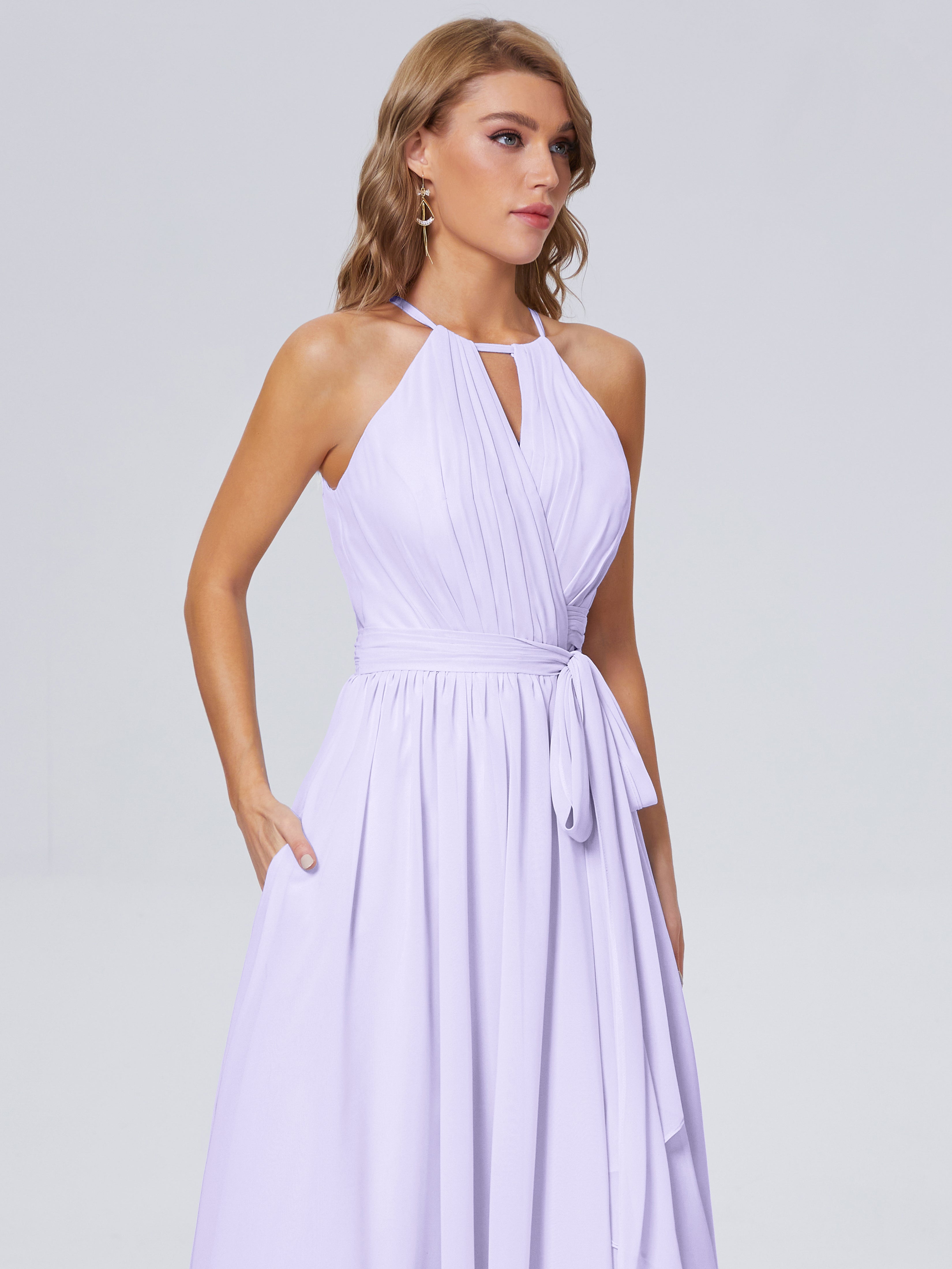 Robe Demoiselle D Honneur Couleur Lilas Brillante Licou Mousseline Robes Demoiselle D'Honneur